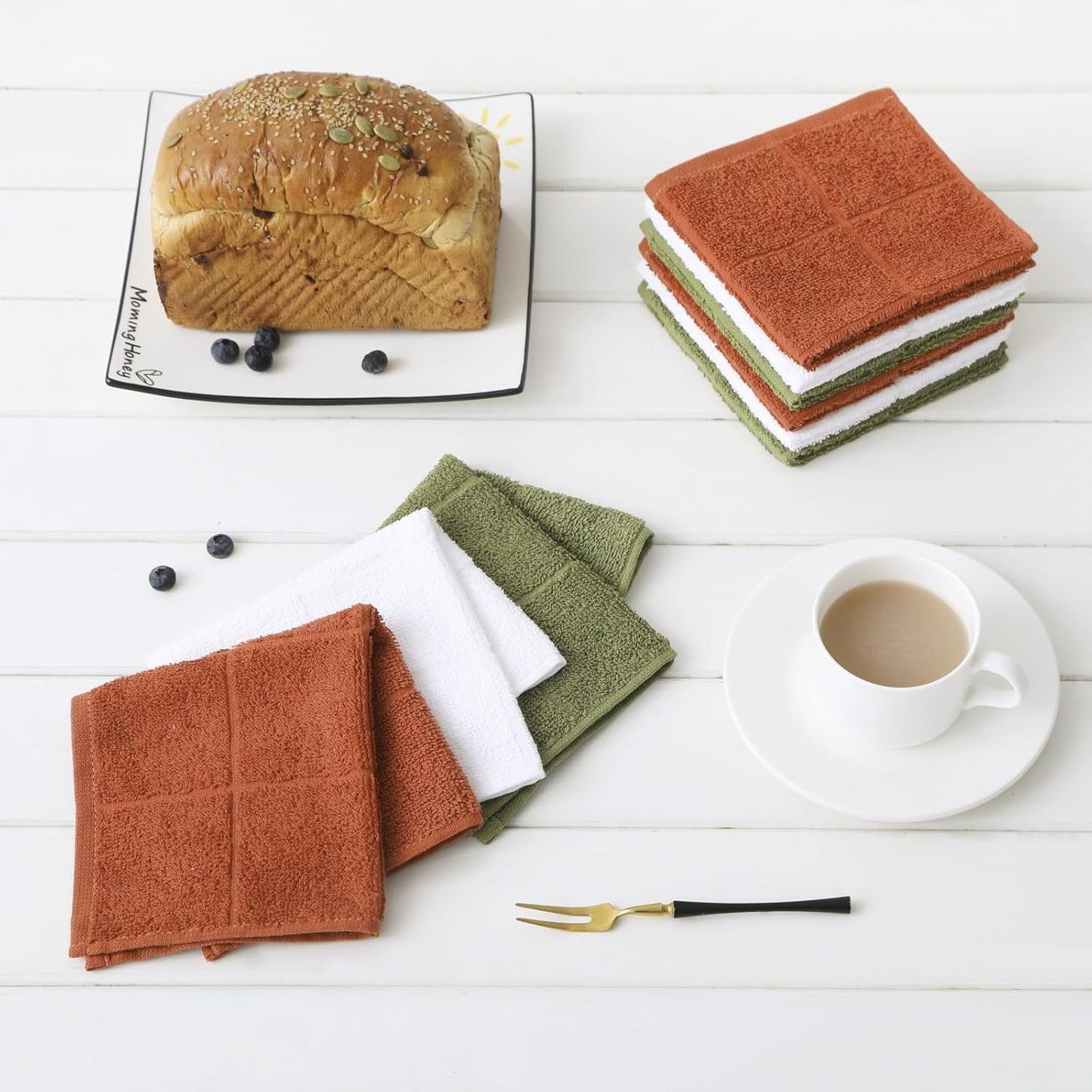 Glynniss Kitchen Dish Cloths Highly Absorbent Dish Rags 100% Cotton Wash Cloths for Washing Dishes (Green, 50)