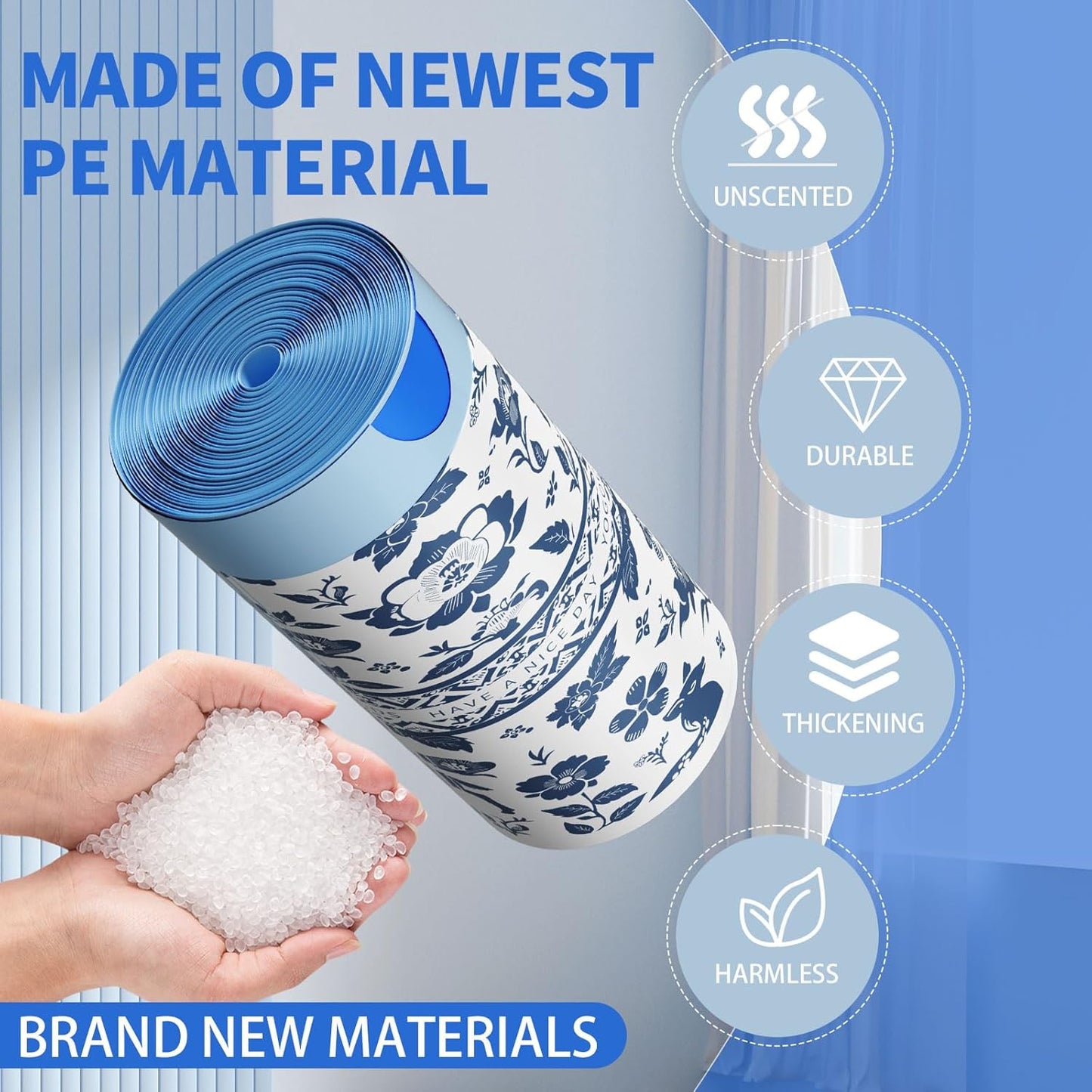 VOK 4 Gallon Trash Bags Drawstring, Printed Small Garbage Bags with Secure Tie, Tear-Resistant & Leakproof Design for Bathroom/Bedroom, Decorative Odor-Control Trash Can Liners, 160 Counts