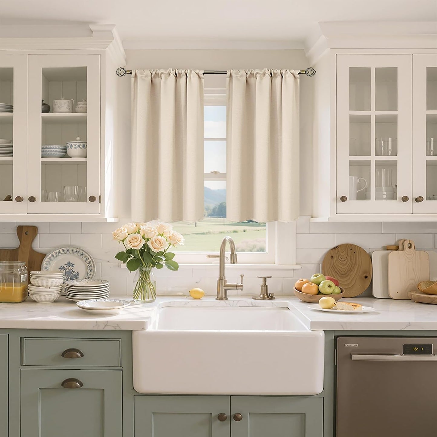 BGment Short Blackout Curtains for Bedroom 40 Inches Long - Thermal Insulated Room Darkening Curtain for Kitchen, Champagne, 34 x 45 Inch, 2 Panels