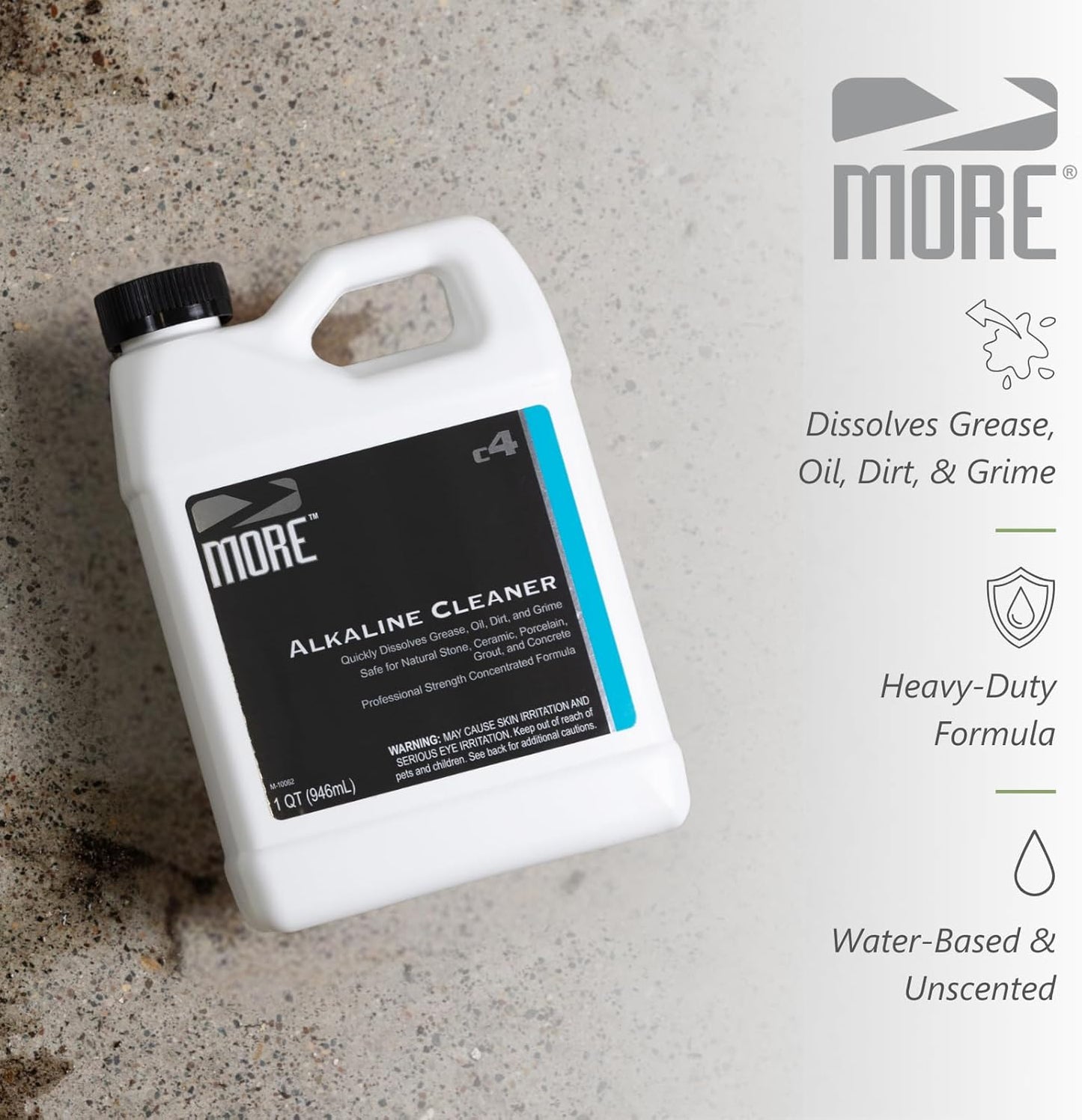 MORE Alkaline Heavy Duty Cleaner & Degreaser for Cleaning, Oil Removing and Restoring Natural Stone, Tile, Grout, Concrete, Kitchen Appliances, Stovetops and Grills - Quart - 32 oz