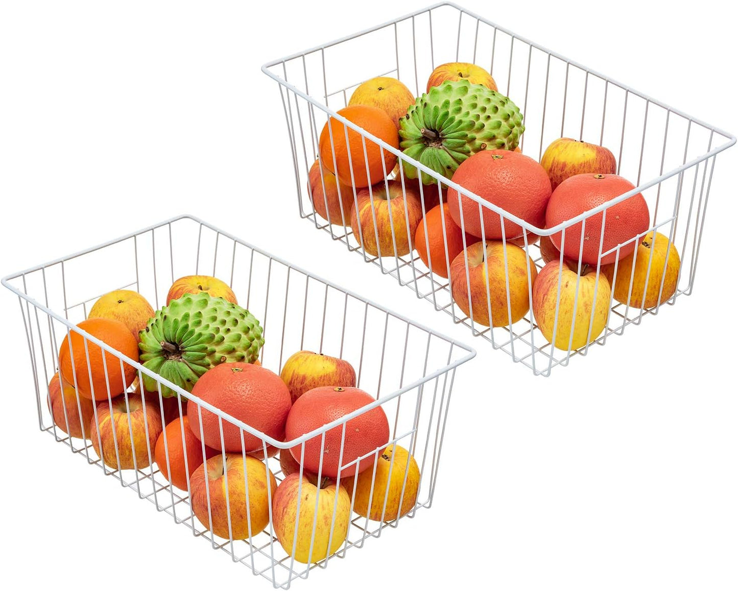 16inch Freezer Wire Storage Organizer Baskets, Household Refrigerator Bins with Built-in Handles