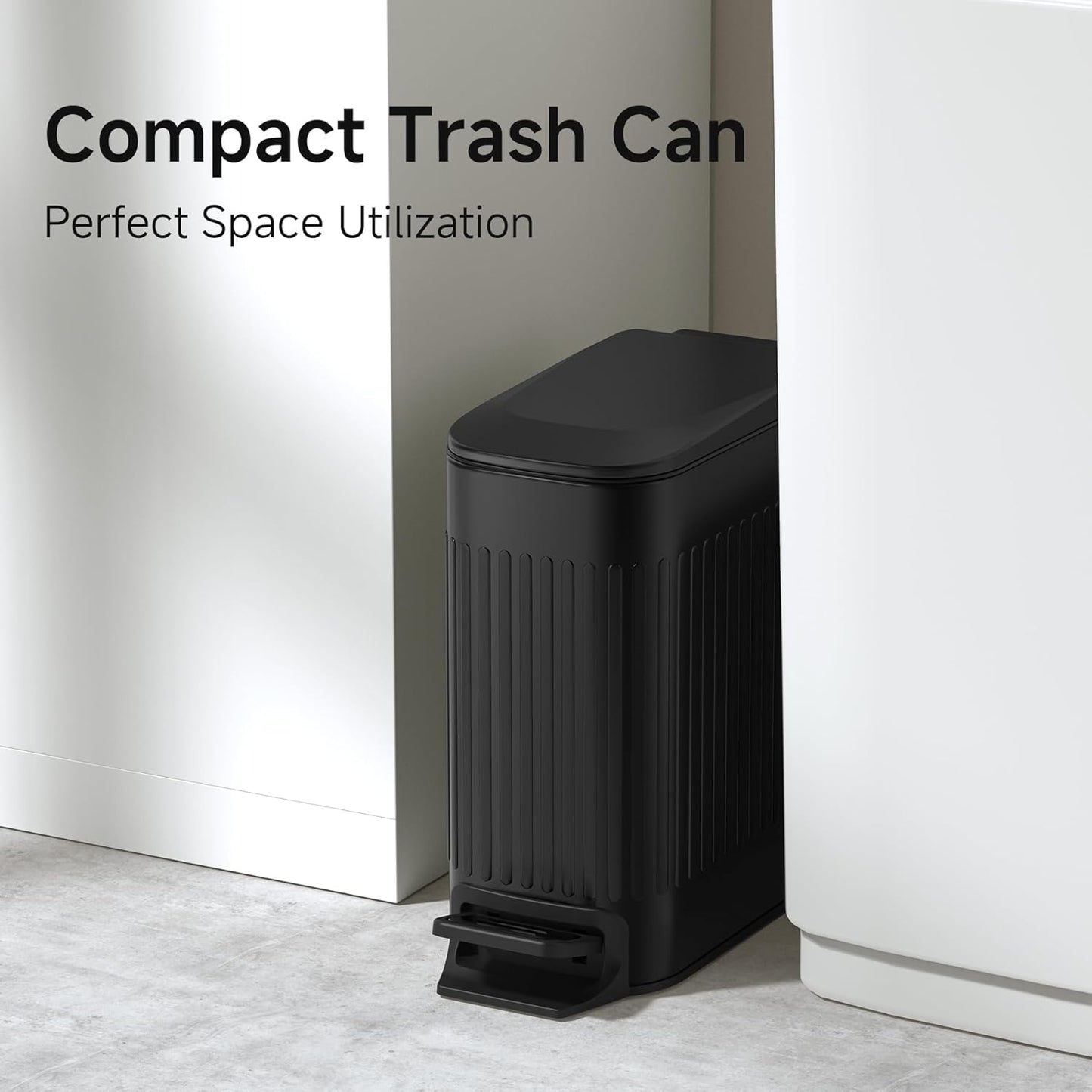 TIPGO Slim Bathroom Trash Can with Lid Soft Close, Step Pedal, 6 Liter / 1.6 Gallon Stainless Steel Trash Bin, Small Garbage Cans for Bedroom, Office, Kitchen (Black)