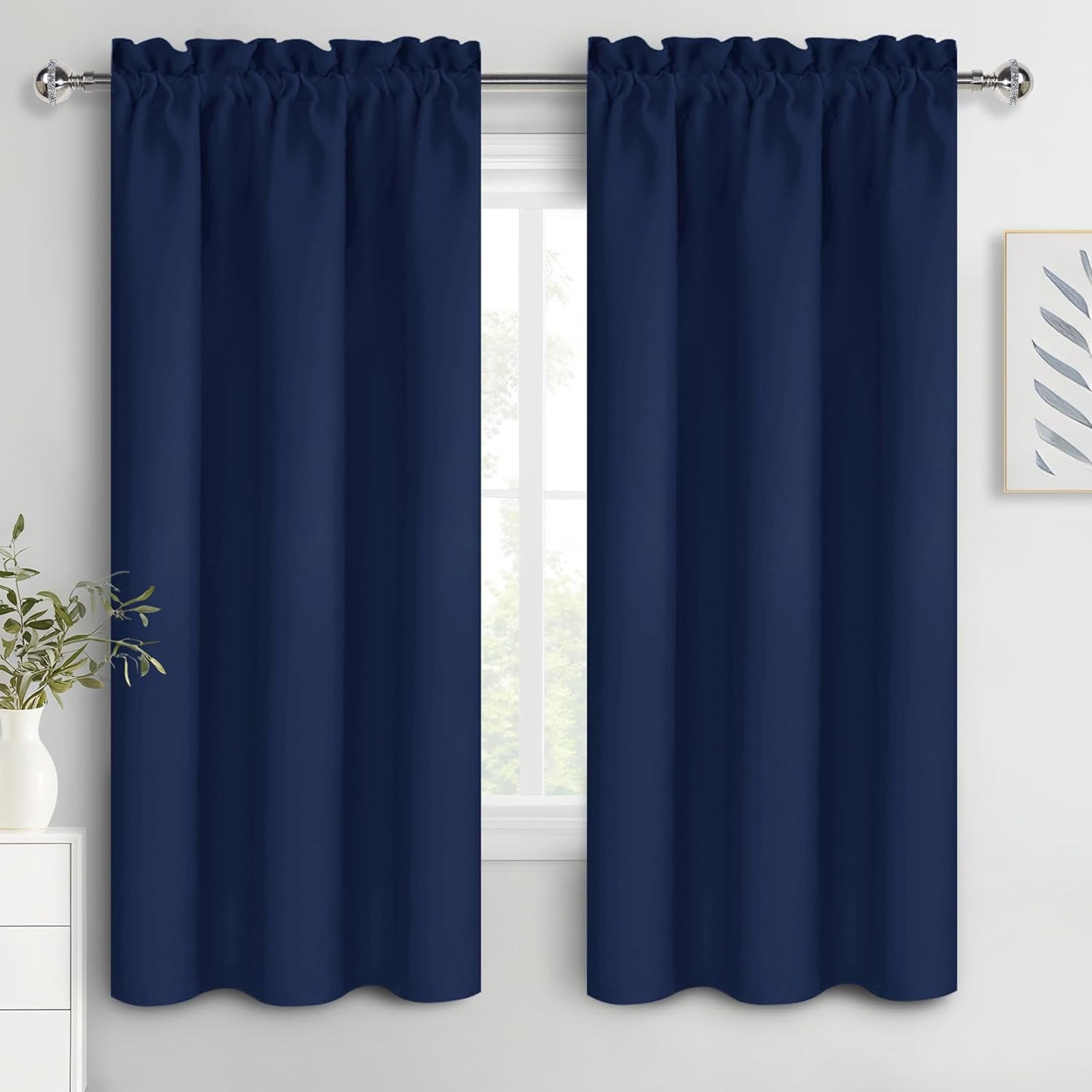 DWCN Navy Blue Blackout Curtains for Bedroom 72 Inches Long 2 Panels Set Window Drapes Thermal Insulated Room Darkening Rod Pocket Curtains for Kids Boys Room (W38 x L72 Inch, Navy Blue)