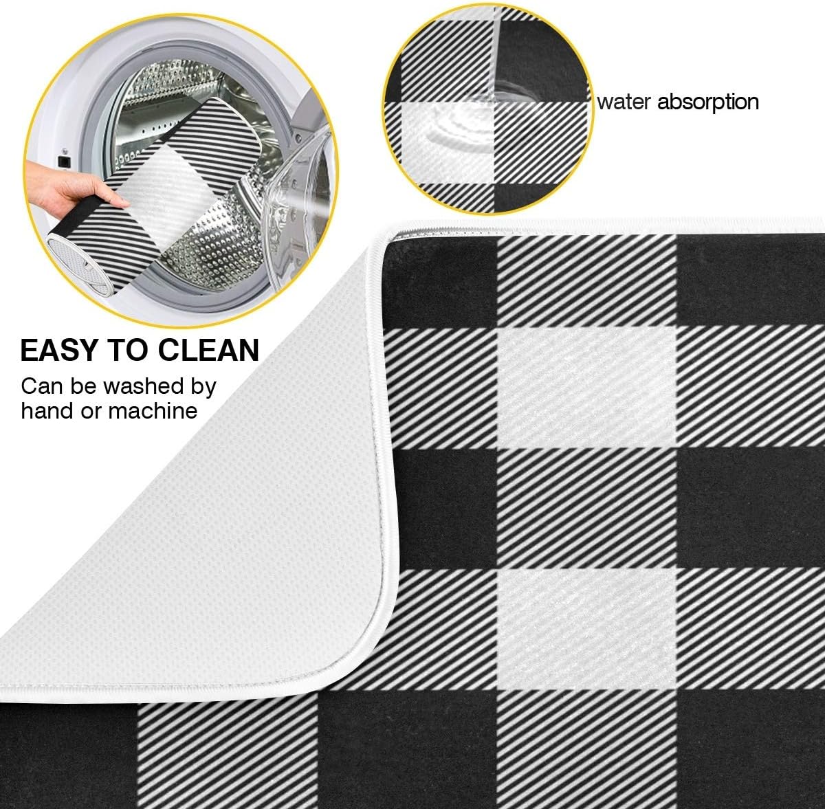 White and Black Buffalo Plaid Dish Drying Mat 18x24 for Kitchen Classic Buffalo Check Dishes Pad Dish Drainer Rack Mats Absorbent Fast Dry Kitchen Accessories