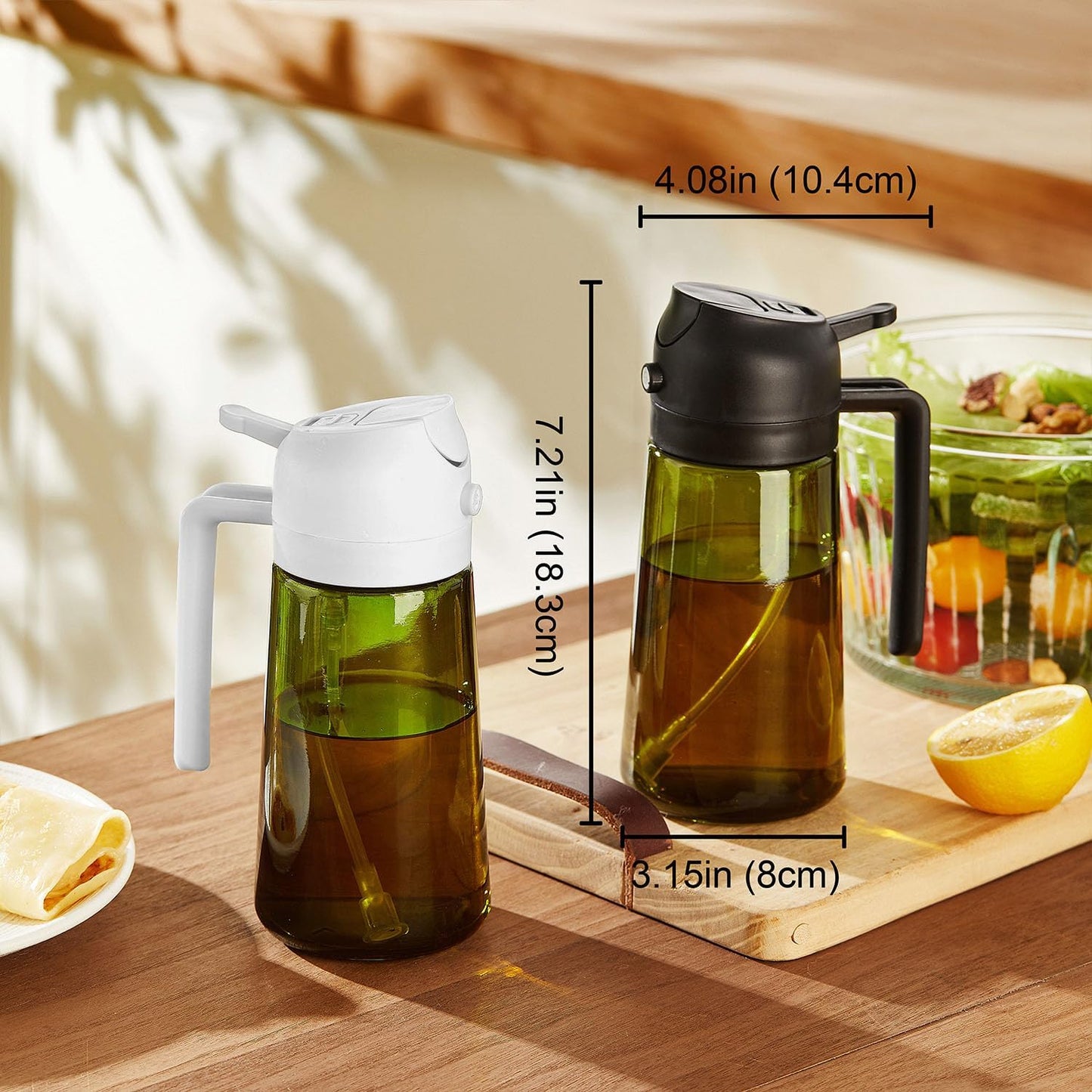 TrendPlain - Original 16oz/470ml Olive Oil Dispenser Bottle for Kitchen Gadgets and Air Fryer Accessories - Olive Oil Sprayer for Cooking w/Stickers - White