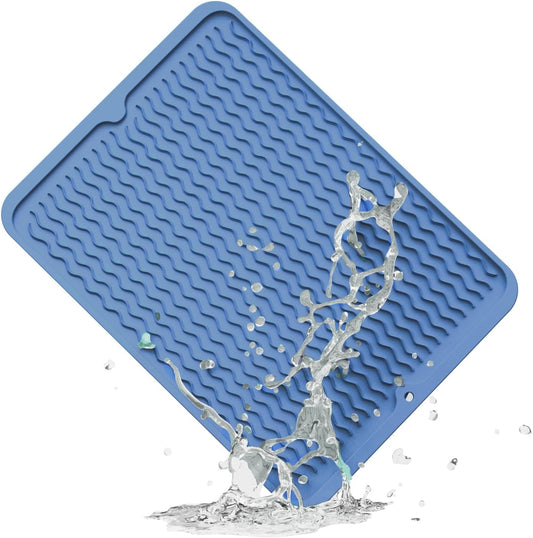 ZLR Silicone Dish Drying Mat for Kitchen Counter, Eco-Friendly Fast Dry Dish Mat, Easy Clean Multi Usage Drying Matt, Heat Resistant Trivet, 12" x 16" Large, Lichen Blue