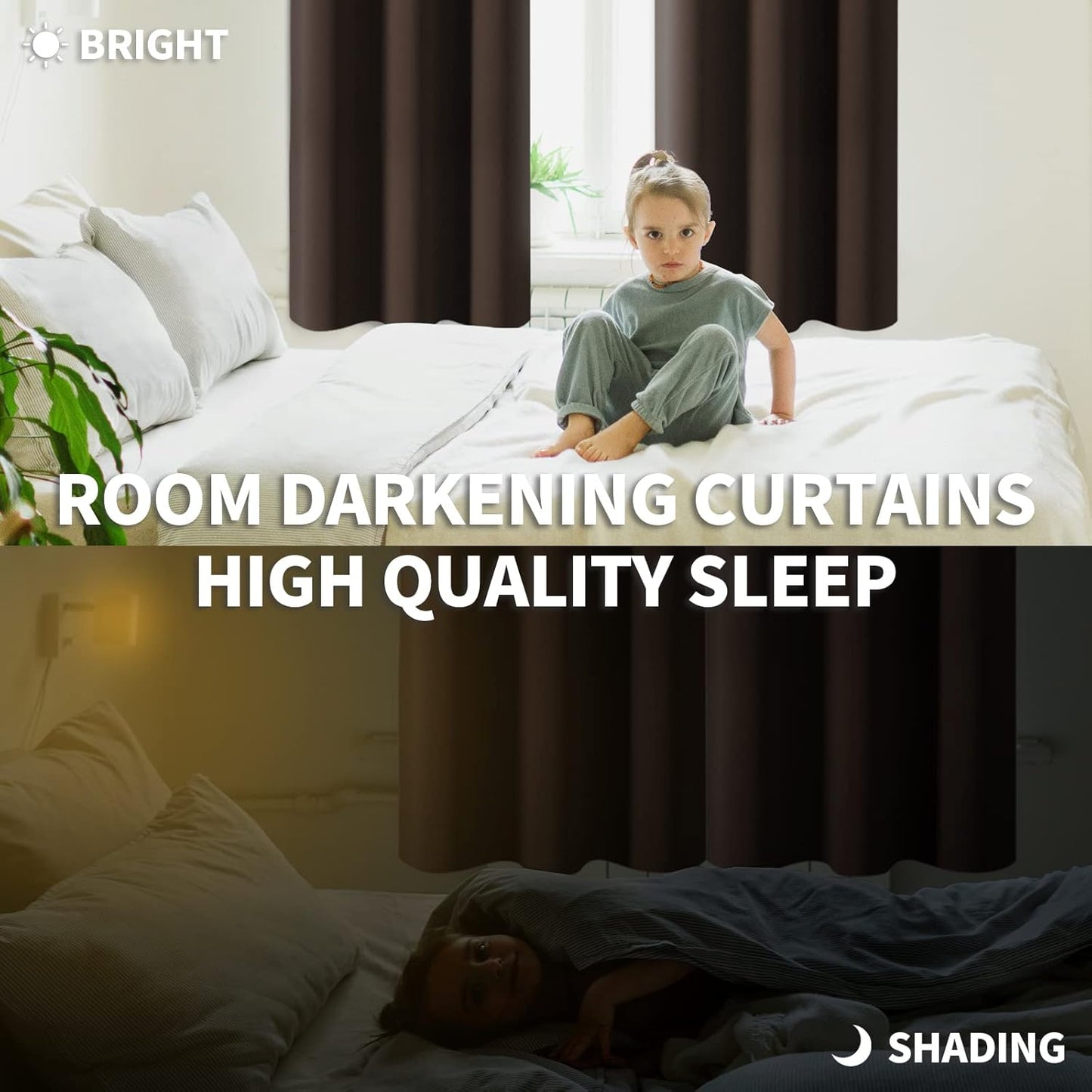 BGment Short Blackout Curtains 40 Inches Length - Rod Pocket Thermal Insulated Room Darkening Window Drapes for Kitchen Bedroom Bathroom, Brown, 2 Panels, 42 x 40 Inch