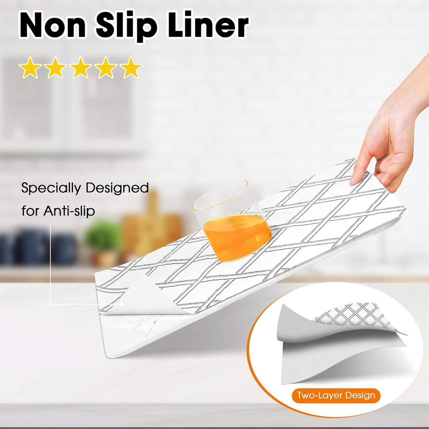 Drawer and Shelf Liner for Kitchen Cabinets Non-Adhesive Cabinet Liners for Shelves Strong Grip Non Slip Waterproof Cupboard Liner for Dresser Refrigerator, Bathroom,Geometric,17.5IN X 10FT