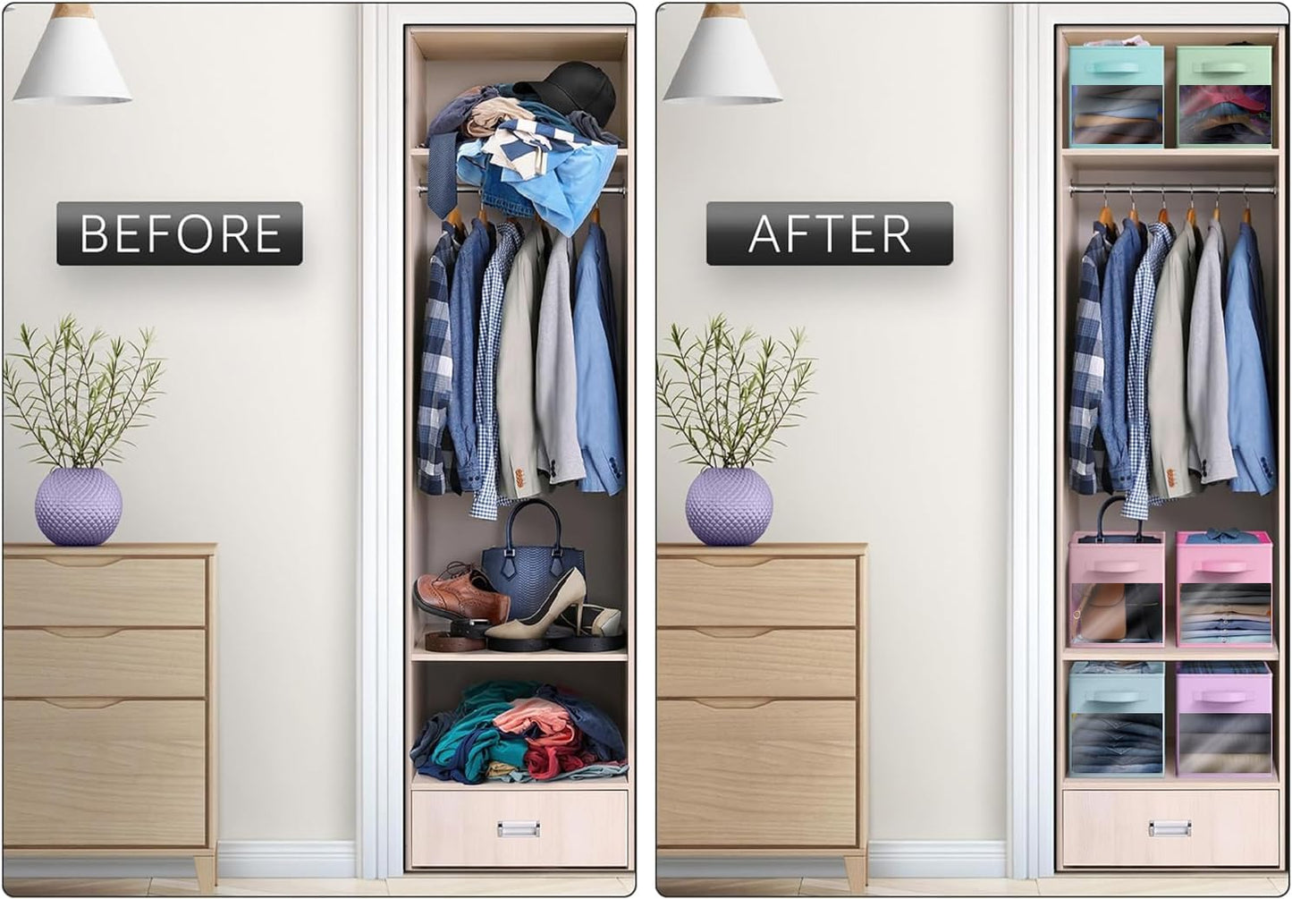 Sorbus 11 Inch Storage Bins with Clear Window - 6 Foldable Baskets for Organizing Clothes, Toys, Books - Sturdy Collapsible Fabric Storage Cubes with Handle - Storage Baskets for Shelves, Closets