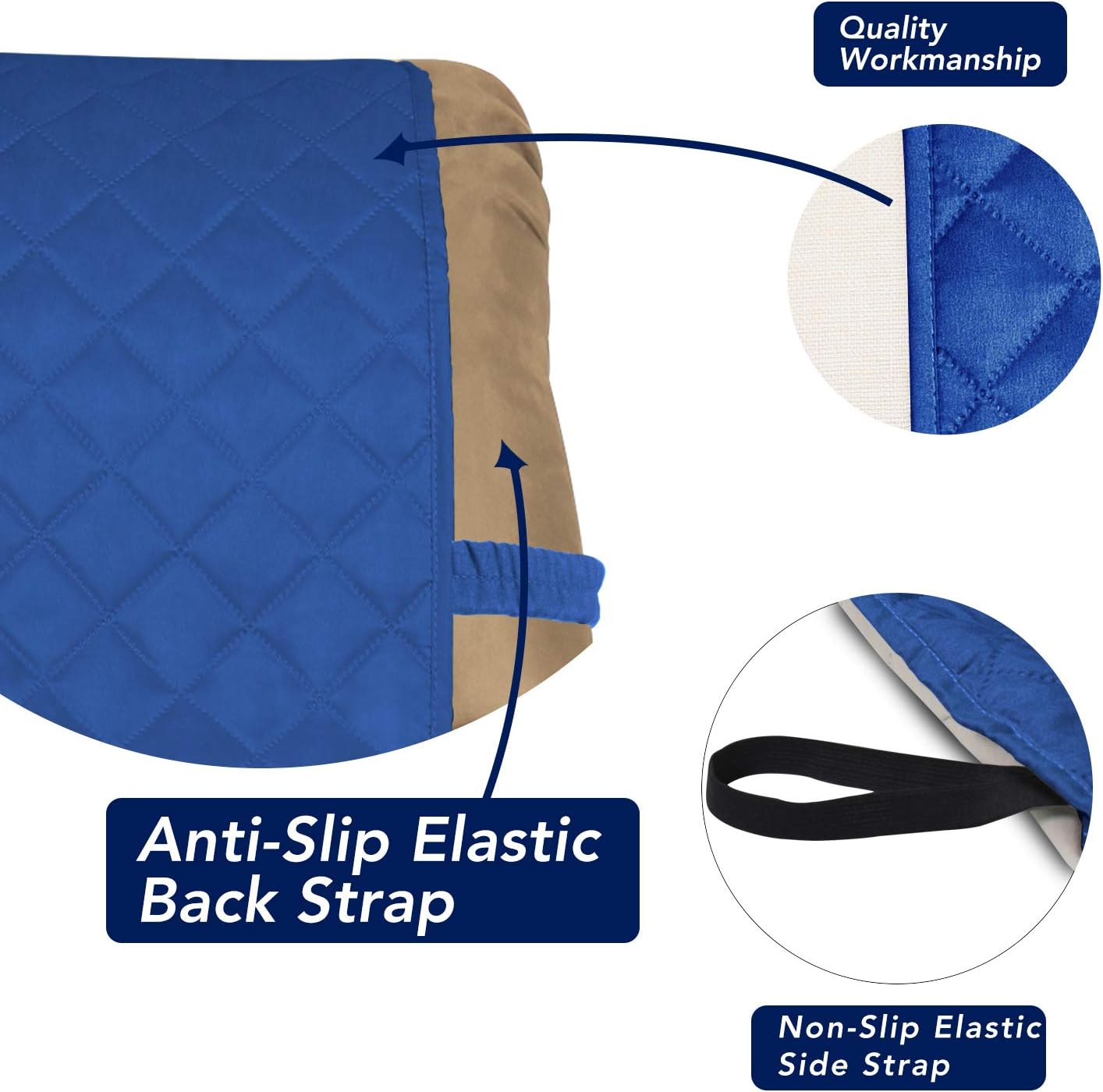 PureFit Reversible Quilted Sofa Cover, Water Resistant Slipcover Furniture Protector, Washable Couch Cover with Non Slip and Elastic Straps for Kids, Dogs, Pets (Small Recliner, Classic Blue/Ivory)