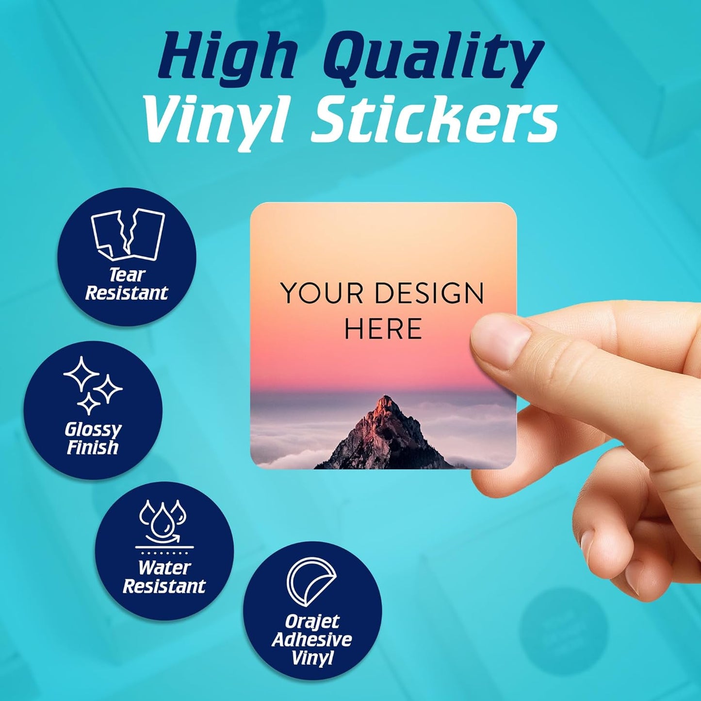 100 Custom Vinyl Stickers - Upload Your own Image, Text, Design, Logo - Personalized Logo Labels for Handmade, Packaging, Bottle, Jars, Candle, Brand Stickers (Mountain, 2x2 Square)