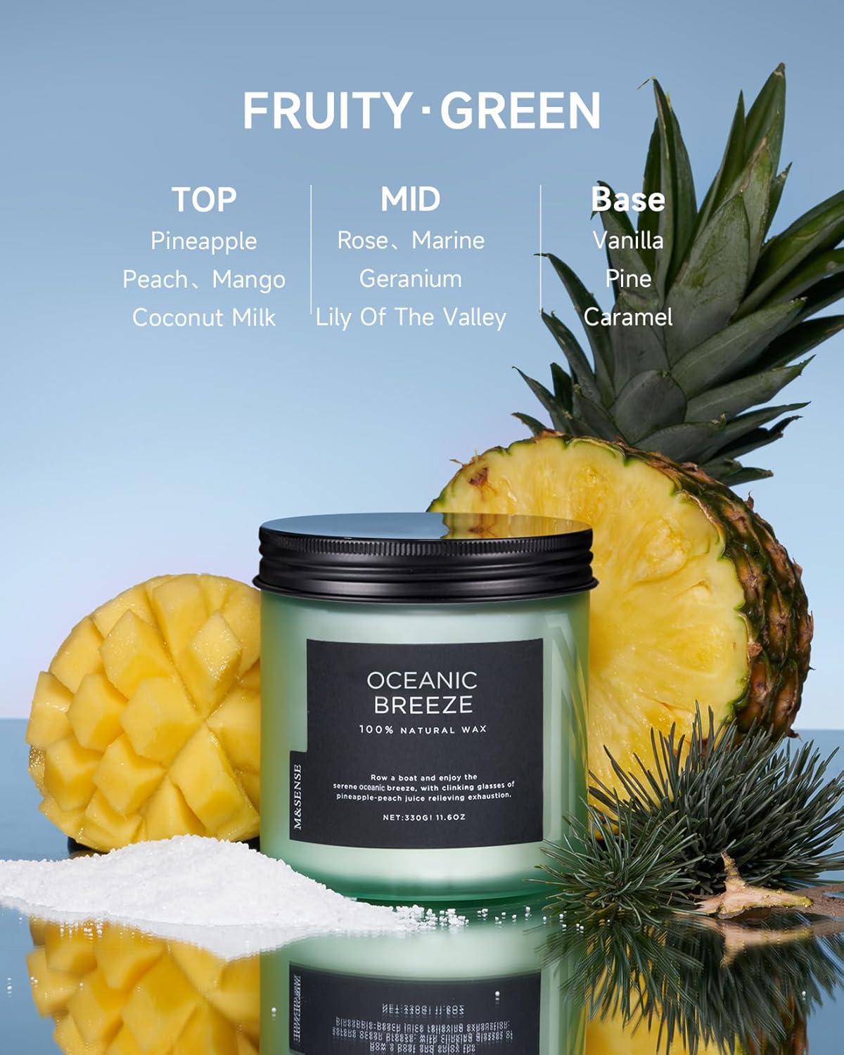 M&SENSE Candle Oceanic Breeze Scented, 11.6oz 70 Hour Long Lasting 2 Wick Pineapple & Mango Scent Natural Soy Candles for Home Scented, Stress Relief Gifts for Women/Men