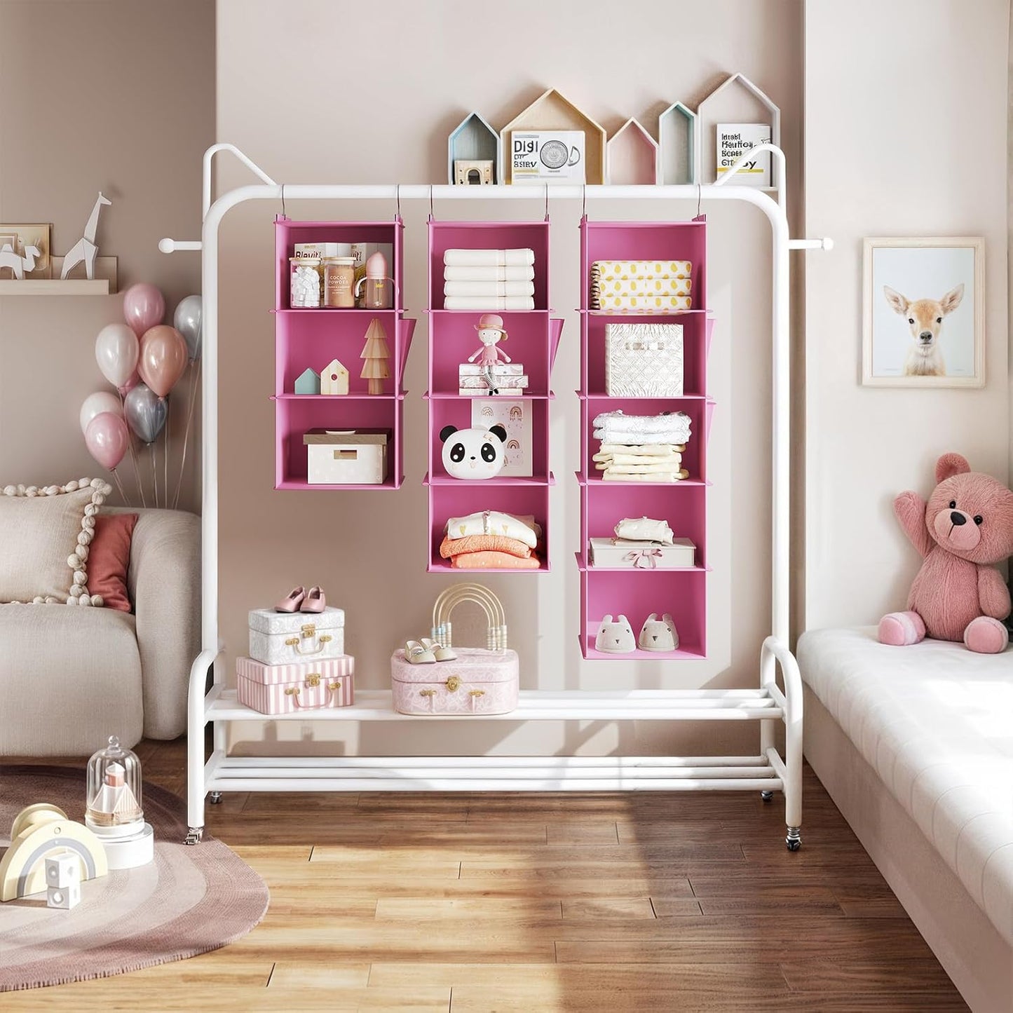 YOUDENOVA Hanging Closet Organizer, 5-Shelf Closet Hanging Storage Shelves, Light Pink