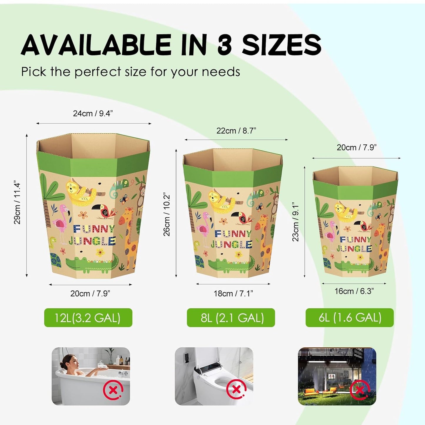 6-Pack Cardboard Trash Can – Foldable, Recyclable, Plastic-Free & Reusable Small Waste Paper Basket for Kids - Garbage Bin Perfect for Bedrooms, Playrooms, Children's Room & Outdoor (1.6 Gallon)