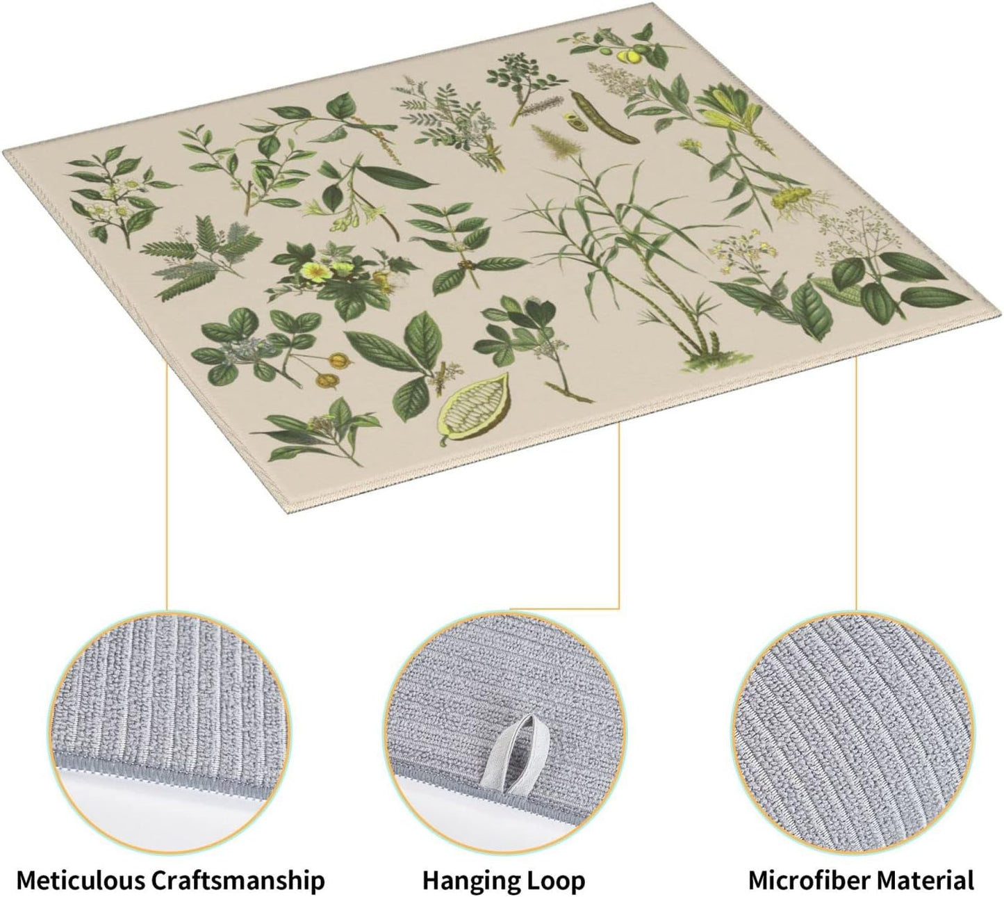 Vintage Plants Herbs Floral Color Microfiber Dish Drying Mat For Kitchen Countertop Absorbent Reversible Drainer Rack Pad 18 X 16 Inch