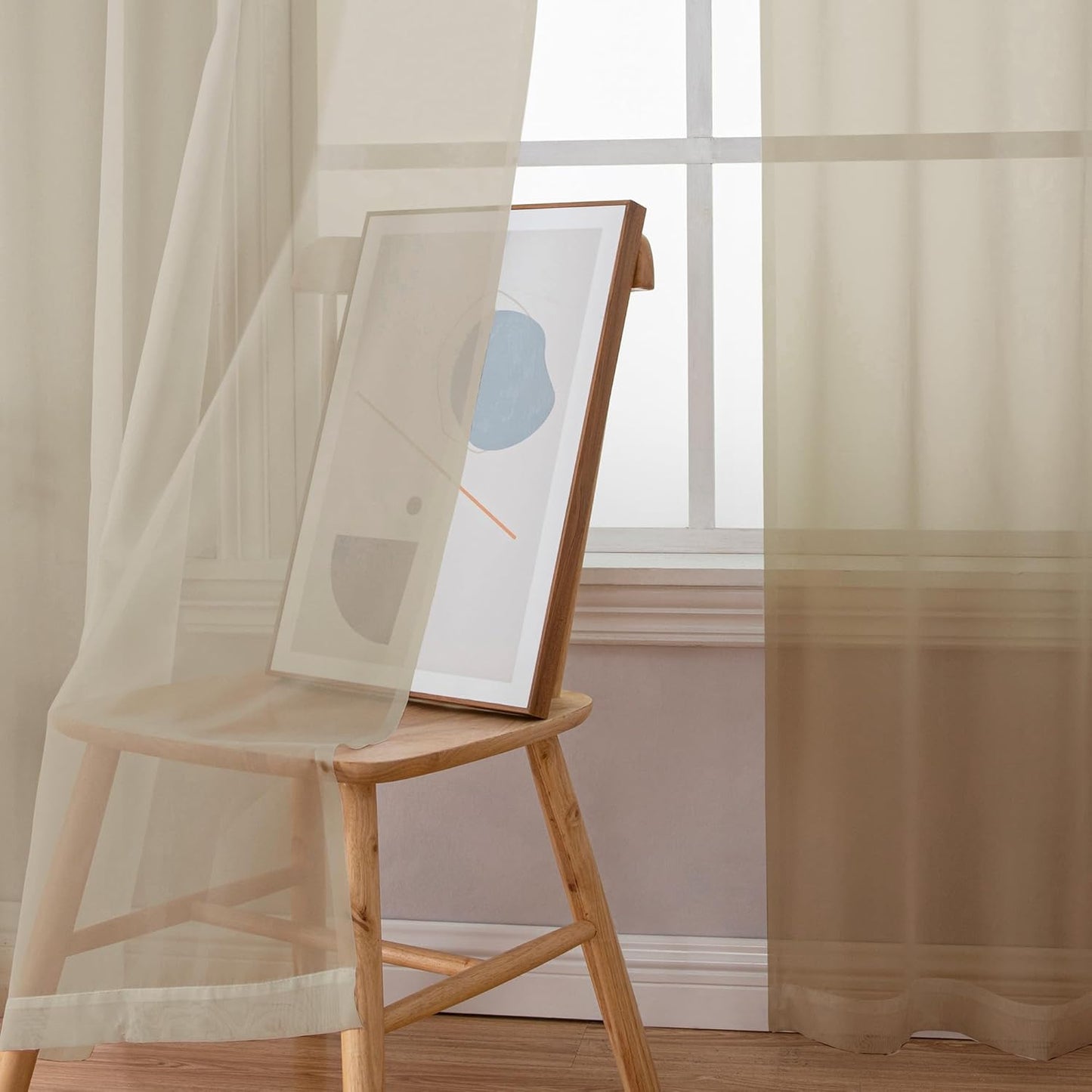 Chyhomenyc Sheer Taupe Curtains 90 inches Long 2 Panels, Light Filtering Soft Airy Solid Elegant Voile Window Treatment Drapes for Bedroom Living Room Wedding Party Decor, 42 Wx90 L Inches