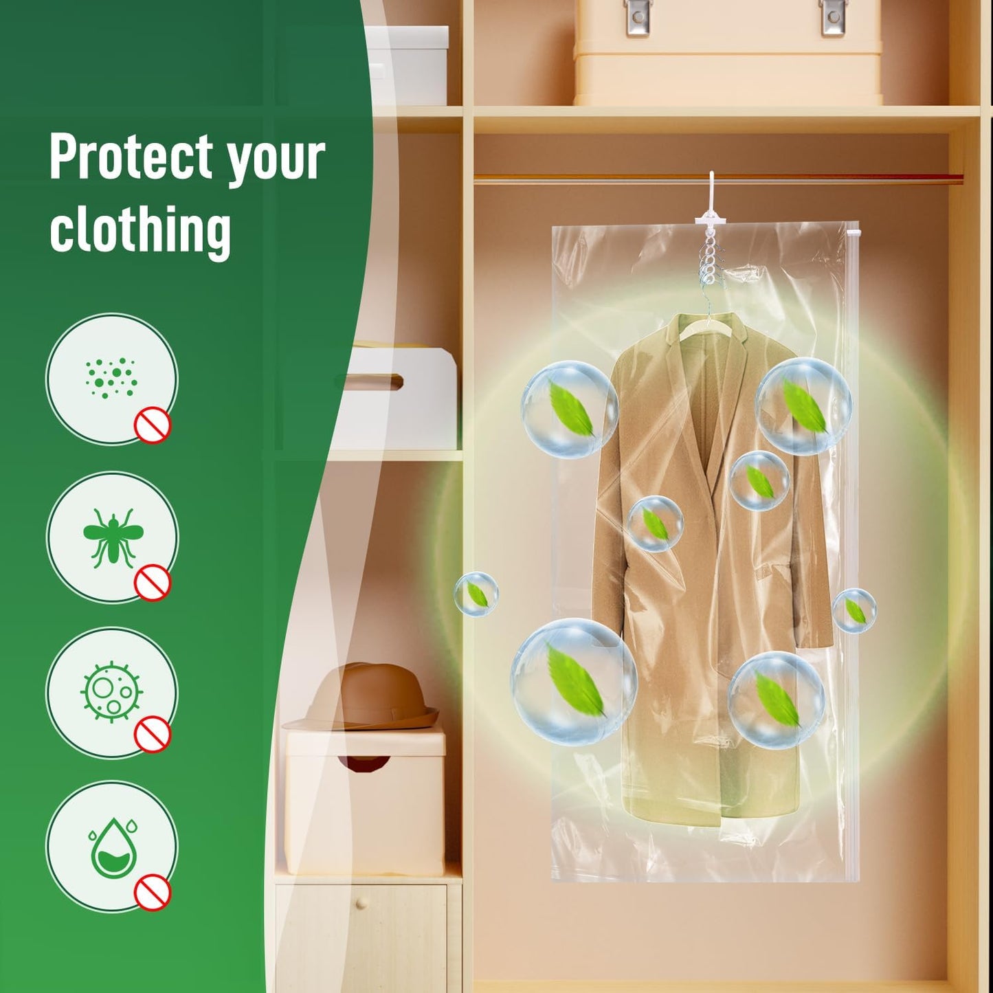 Hanging Vacuum Storage Bags For Clothes With Hand Pump,Coat Storage Bag Hanging,Vacuum Bags For Clothes,Space Saver Vacuum Storage Bags,Garment, Clothing, Dress, Suit, Long Coat, Jacket(Long 6 Pack）