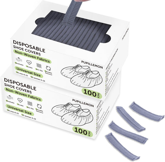 200Pcs(100 Pairs) Non-Woven Shoe Covers Disposable Non Slip for Indoors, Breathable | Durable | Boot Covers, Fits Up to Size 13 US Men (Gray)