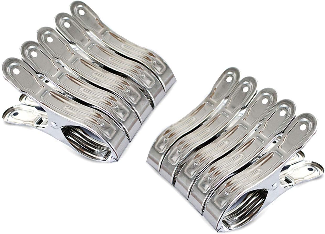 Outdoor Heavy Duty clothespins 10 Pack Large Stainless Steel Quilt Clips,Beach Towel Clips,Curtain Clamps,Rubber Tipped Metal Clothes