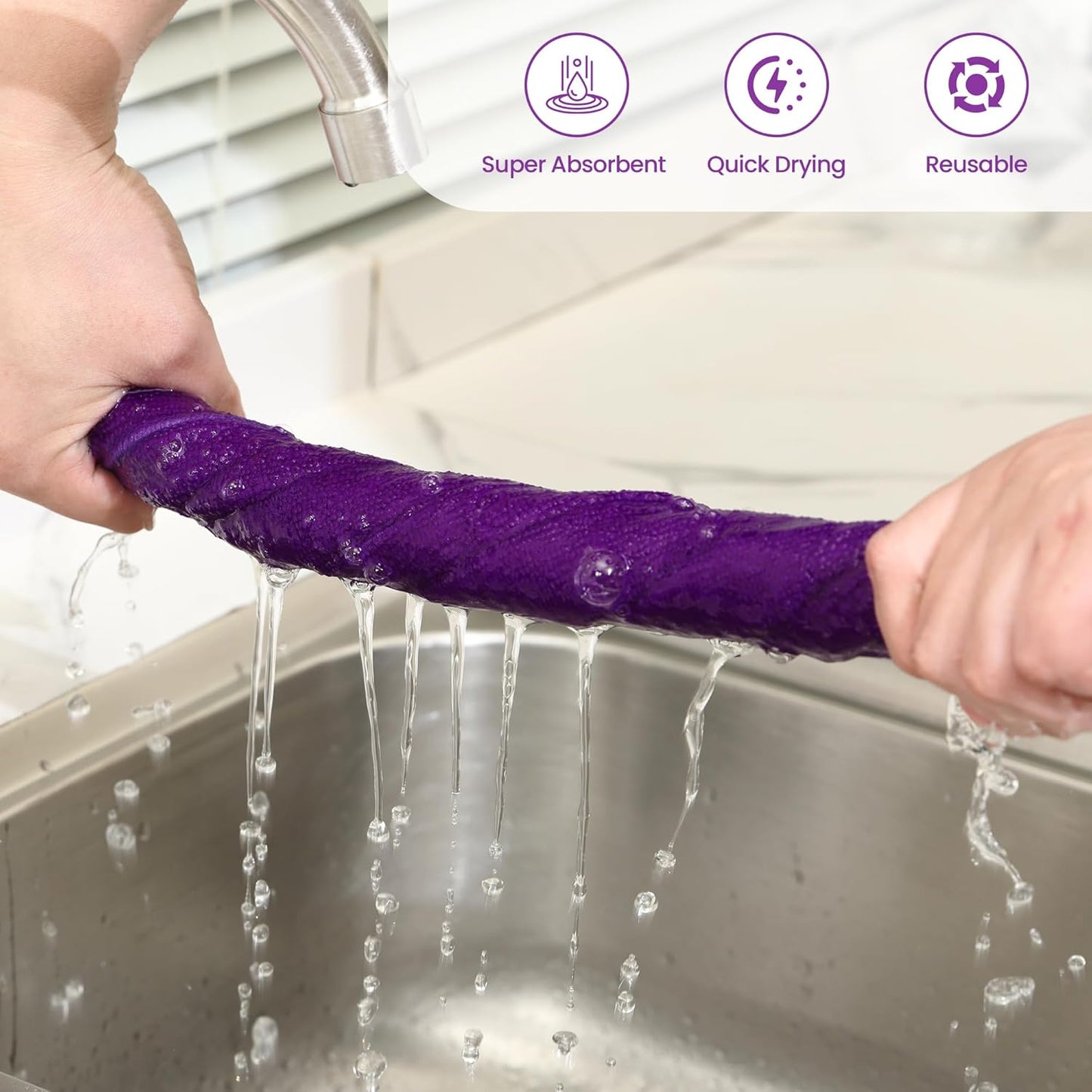 Microfiber Cleaning Cloths-12 Pack,Microfiber Towels for Cars & Kitchen,Highly Absorbent Cleaning Towel,Lint Free Streak Free Rags for House,Window,Purple,Green,Blue(16"x16")