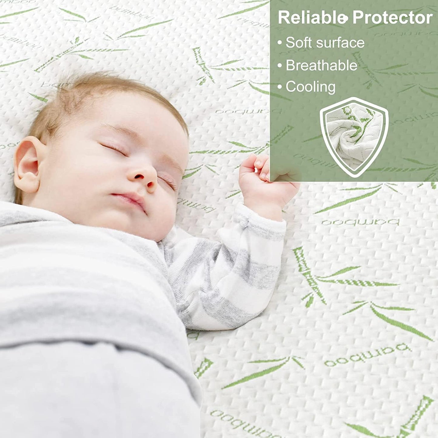 Full Size Mattress Protector Waterproof Mattress Pad Washable Bamboo Rayon Mattress Cover Breathable Noiseless Bed Protector 5" - 21'' Elastic Fitted Deep Pocket