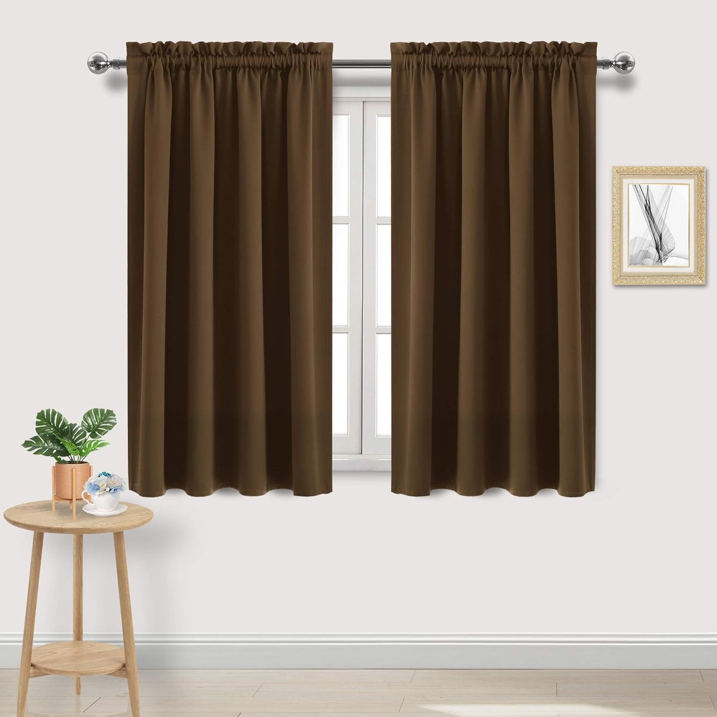 DWCN Blackout Curtains Room Darkening Thermal Insulated Bedroom Curtains Window Curtain Panels, 52 x 54 inches Long, Set of 2 Brown Rod Pocket Drapes