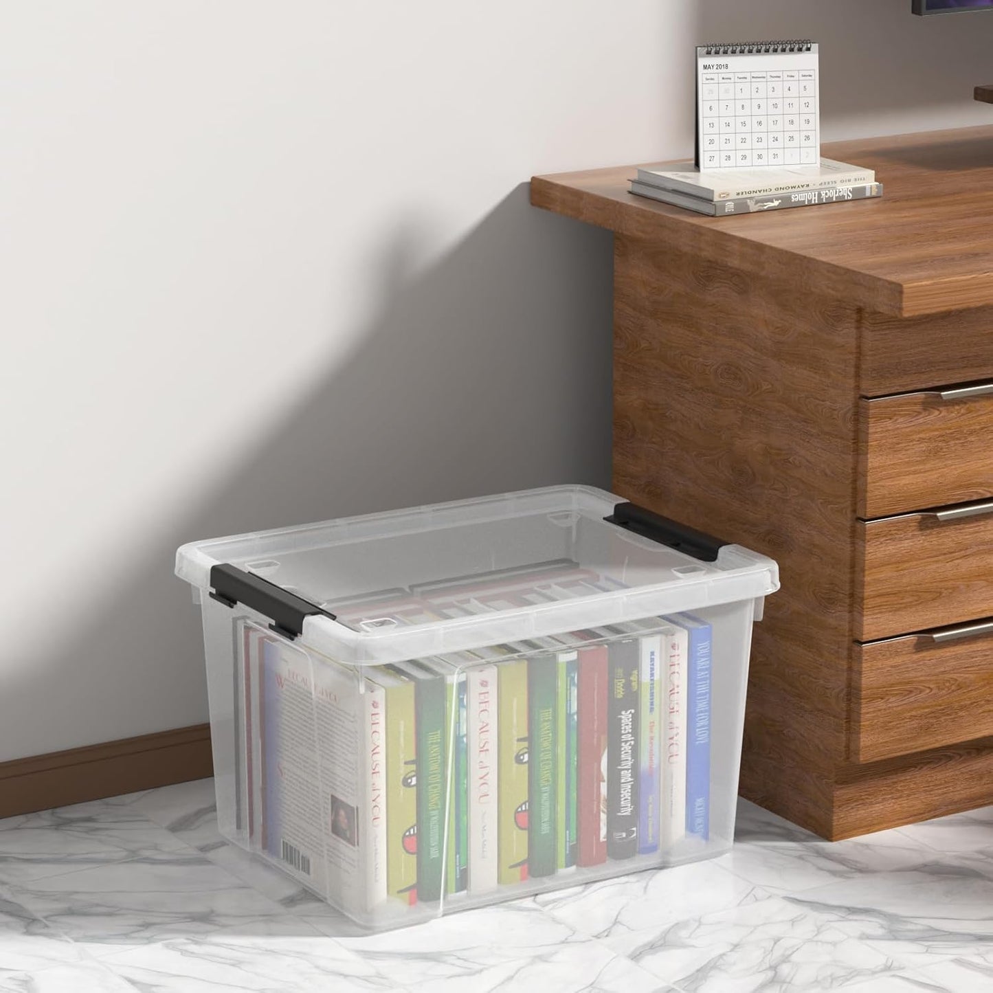 Zopnny 40 Quart Clear Latching Box with Wheels, Plastic Storage Containers with Lids, 4 Pack