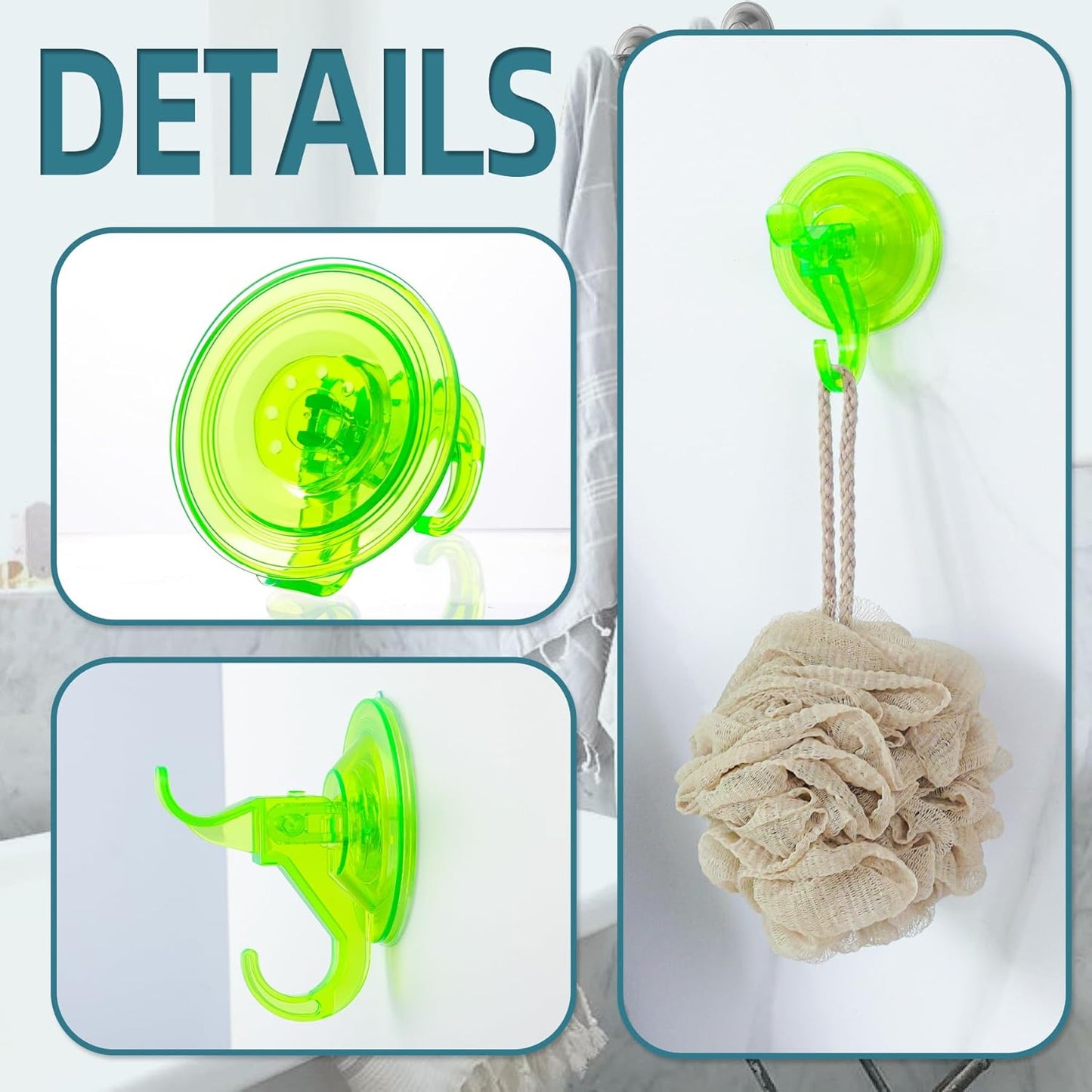 Antimbee 3 Pack Suction Cup Hooks, Clear Suction Cup Hanger, Removable Small Suction Cups for Shower, Bathroom, Glass, Door, Windows, Kitchen-Up to 11 lbs on Smooth Surface (Transparent Green)
