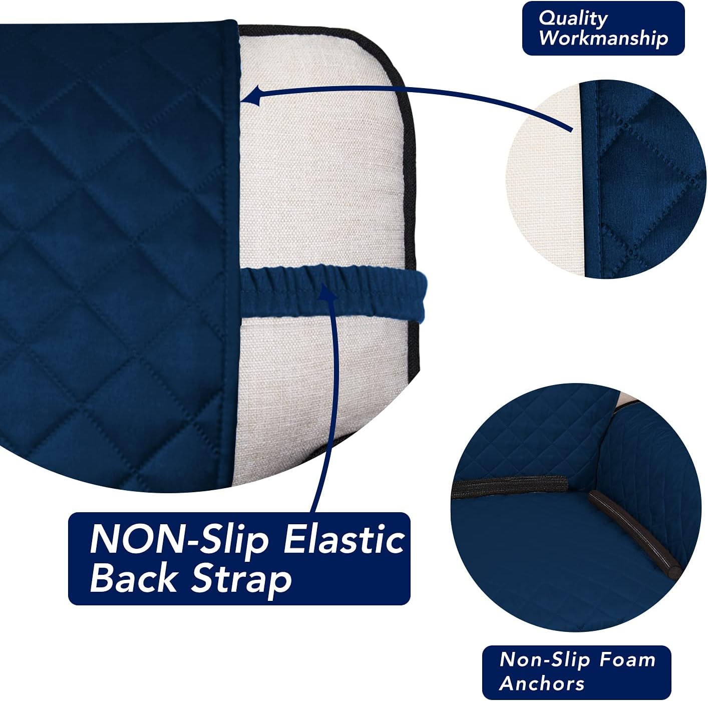 PureFit Reversible Quilted Sofa Cover, Water Resistant Slipcover Furniture Protector, Washable Couch Cover with Non Slip and Elastic Straps for Kids, Pets (Chair, Navy/Navy)