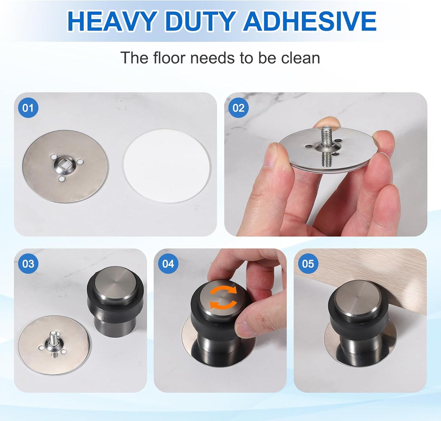 PATIKIL 2Set Round Door Stoppers, 60mm Stainless Steel Door Stop Doorstop Wedge Metal Cylinder Self Adhesive with Screw for Bottom of Door Floor Inside, Gray