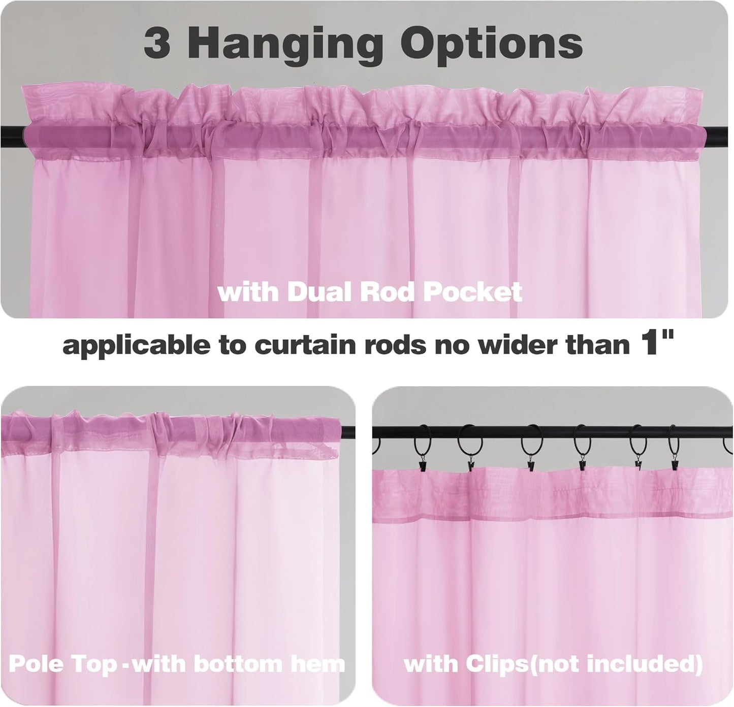 Chyhomenyc Pink Sheer Valances for Window 2 Pack, 42Wx14L Inches Small Sheer Cafe Curtains for Living Room Bathroom Study Cafe Laundry Basement, Cute Rod Pocket Voile Valance