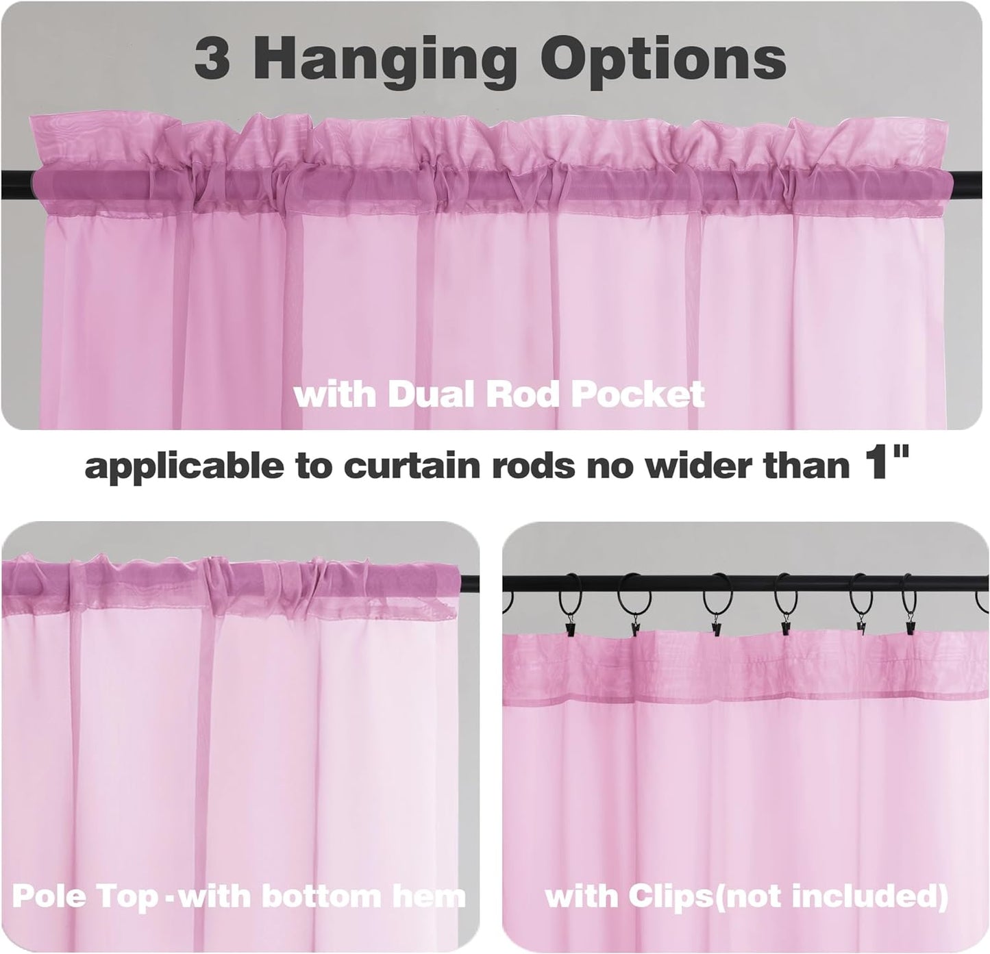 Chyhomenyc Pink Sheer Curtains 54 Inch Long 2 Panels, Light Filtering Rod Pocket Voile Short Curtains Drapes for Living Room Bedroom Small Windows, 42Wx45L Inches