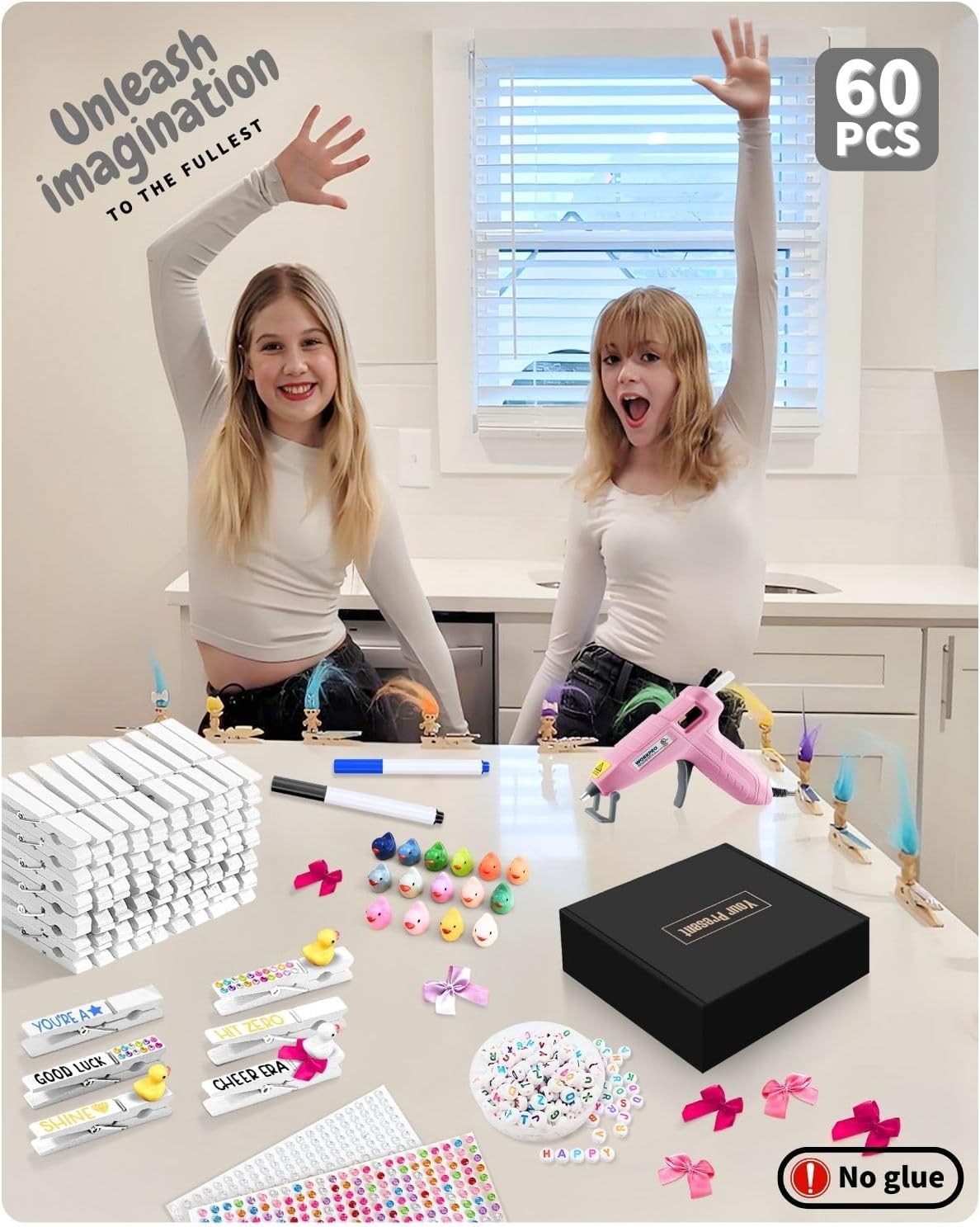 Cheer Pins for Backpack Cheer Stuff Kit 70 White Colored Clothes Pins with Mini Resin Ducks Bows Letter Beads Team Cheerleaders Gifts Bulk Pin Me Ribbon for Bag Decorations Competition Spirit Clips