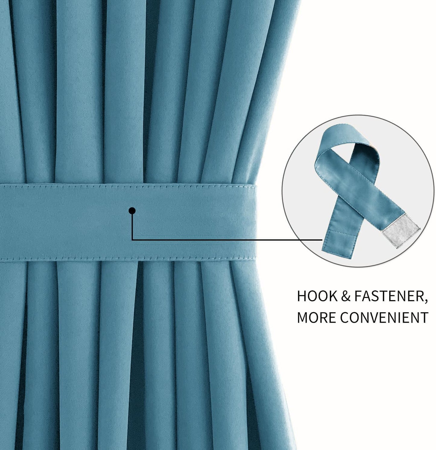 DWCN French Door Curtains – Rod Pocket Thermal Blackout Curtain for Window/Patio Doors/Doorways/Classroom/Kitchen for Privacy, 25W by 72L Inches, 1 Panel with Tieback, Stone Blue