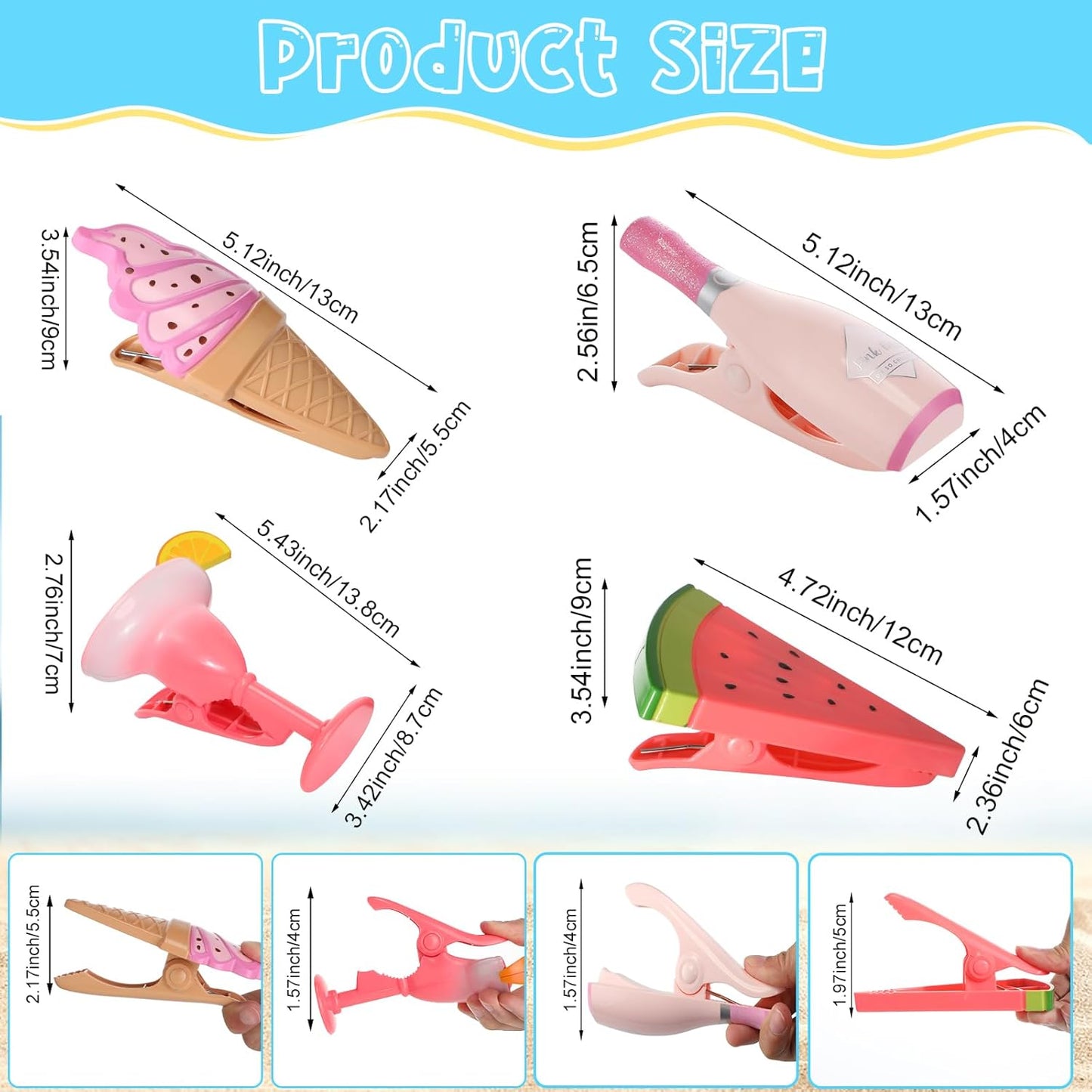 Sieral 8 Pcs Beach Towel Clips Beach Chair Pool Clips for Chairs Plastic Windproof Holder Funny Decorative Clothespins for Patio Accessories Summer, 4 Styles(Stylish Style)
