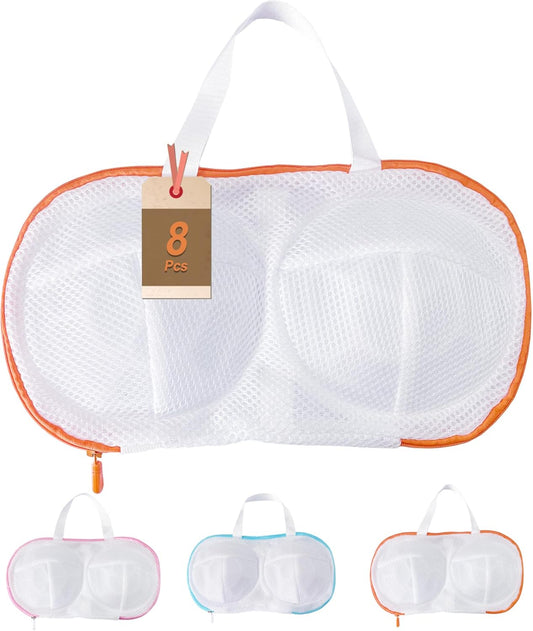 8 Pcs Bra Wash Bags for Laundry - Lingerie Mesh Bag Set Underwear Brassiere for Washing Machine With Zipper for Women Delicates Yellow (32A-36C Cup)