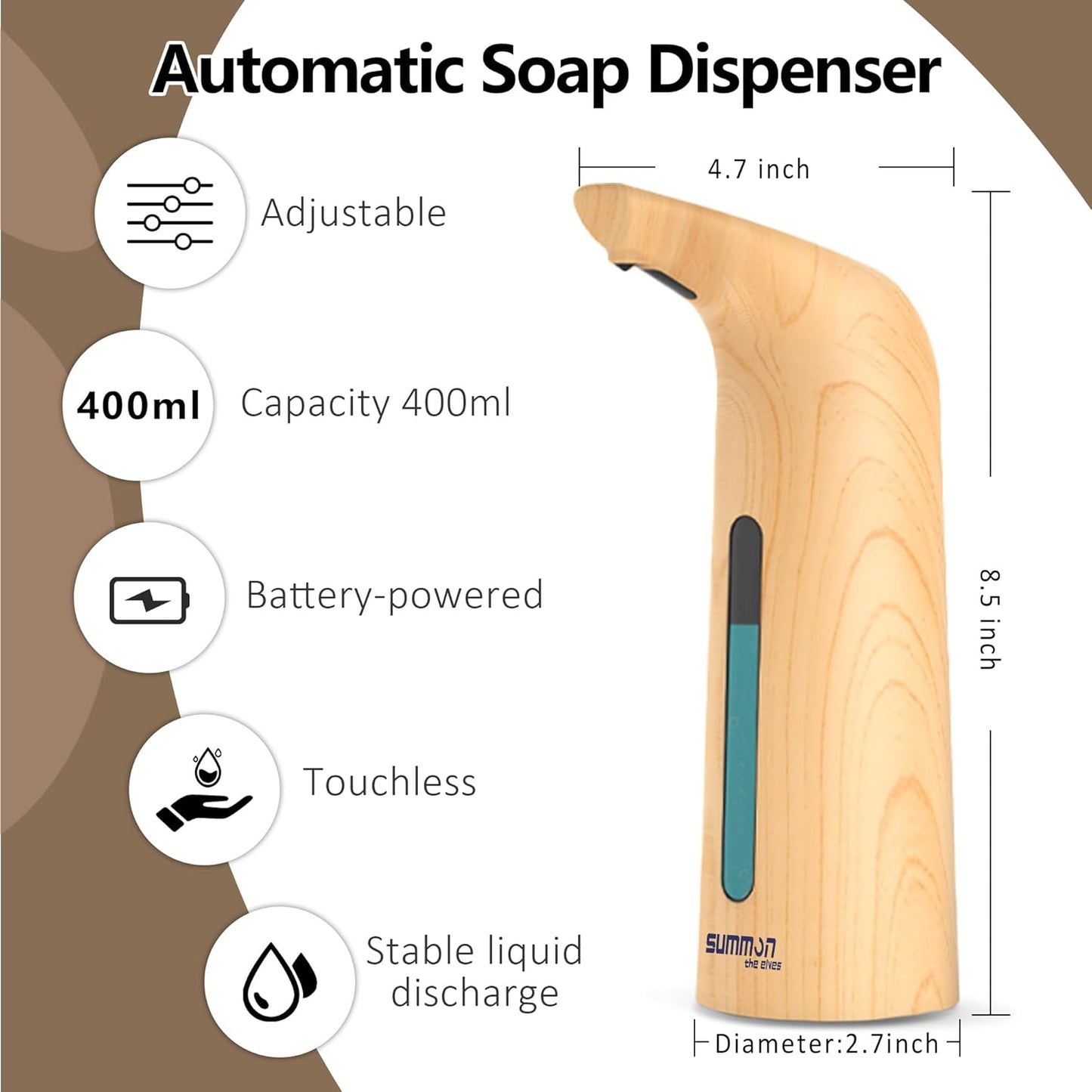 Automatic Liquid Soap Dispenser Touchless,400ML Hand & Dish Countertop Electric Dispenser with Sensor,4 Gear Adjustable Waterproof Battery Operated Kitchen Auto Soap Pump