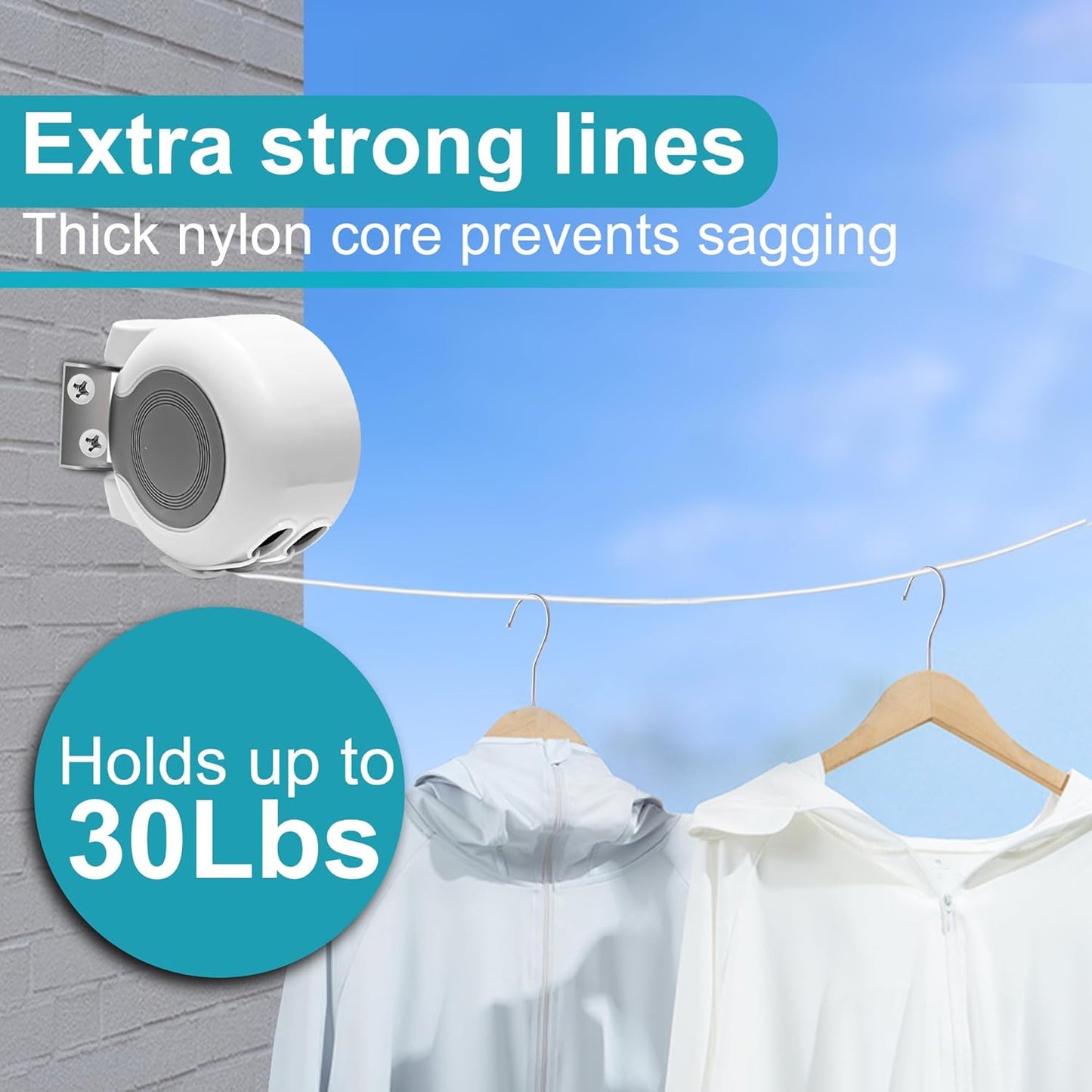 Retractable Clothesline Outdoors, 49 Feet PVC Heavy Duty Retractable Clothes Line, Compact Design Clothes Line Outdoors Space Saving, Weatherproof for Garden, Patio, Balcony