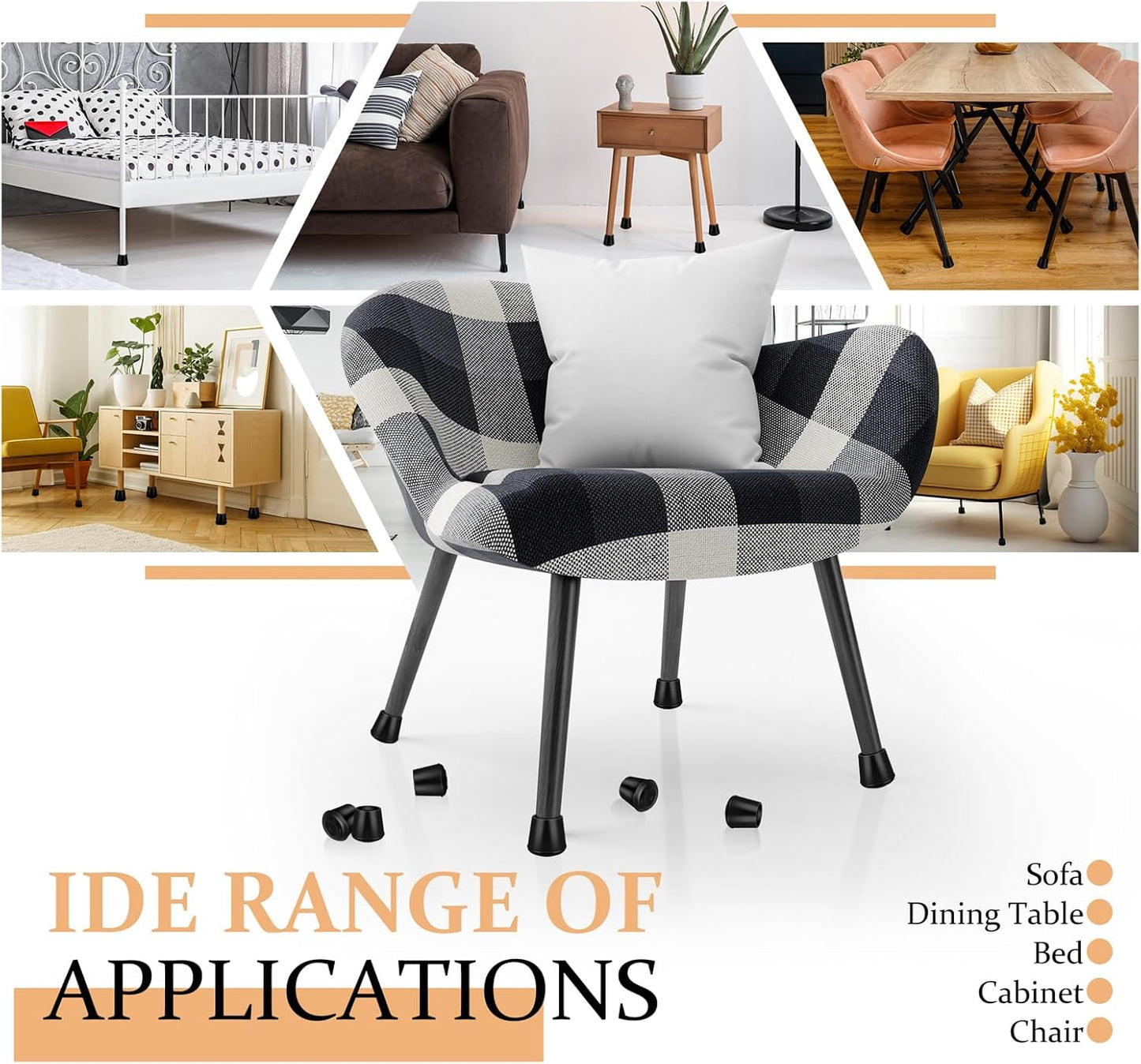 1-1/8” Round Rubber Chair Leg Tips Caps, Chair Leg Floor Protectors, Non-Slip Chairs Legs Caps, Stool Feet Protectors Cap, Folding Metal Chairs Legs Tip Replacement (Black, 8 Pack)