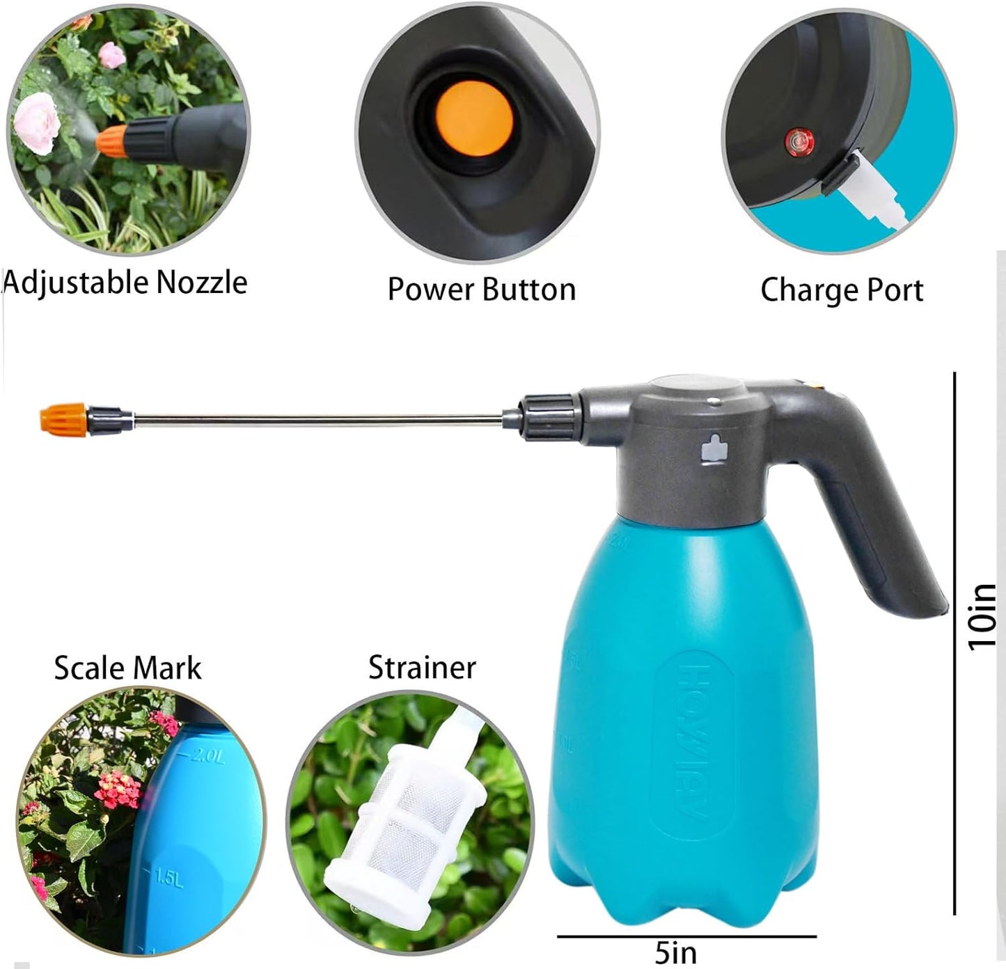 ES2-PRO Electric Spray Bottle 2L/0.5Gallon Plant Mister,Spray About 30 Gallons On a Single Charge,Rechargeable Battery Powered Sprayer,Automatic Watering Can,Pump Sprayer for Indoor Plants (Blue)