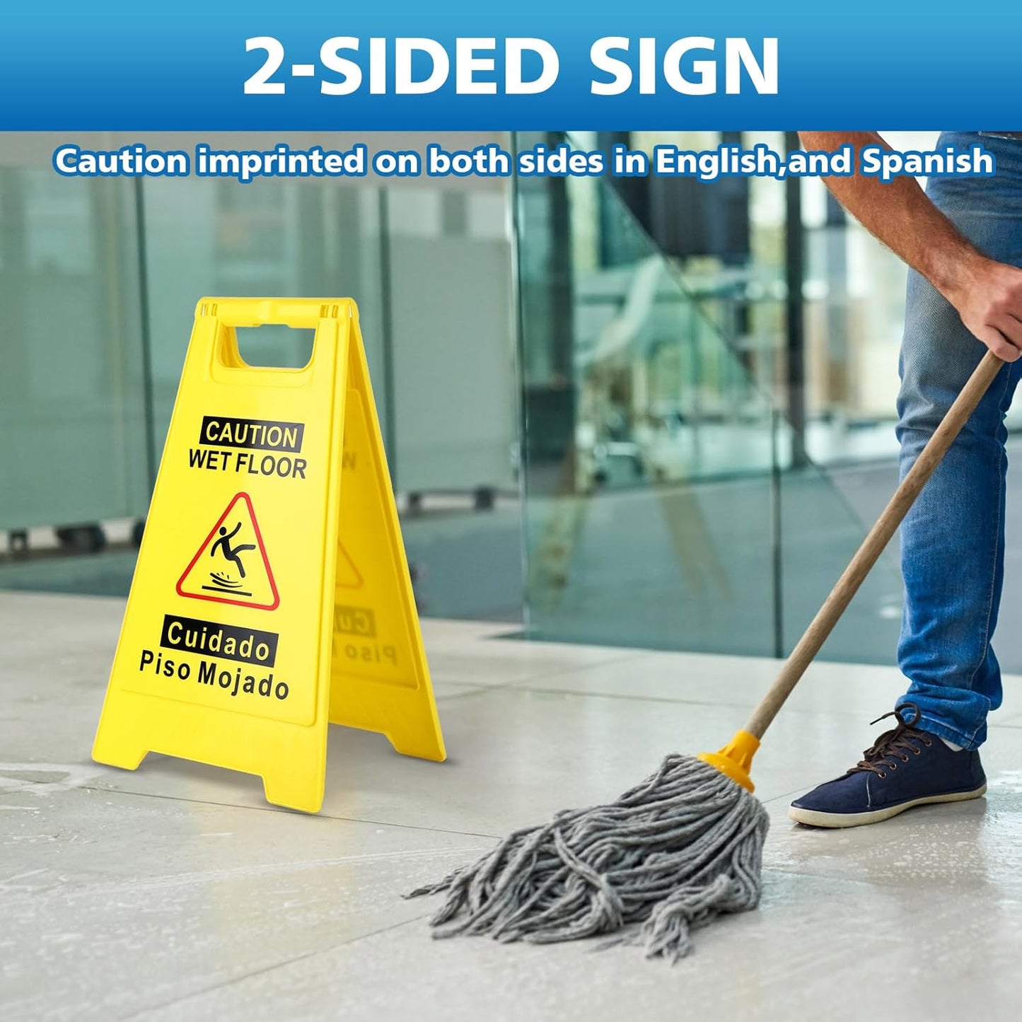 6-Pack Caution Wet Floor Sign,17.5" Height,Bright Yellow Double-Sided Folding A-Shaped Frame Design, Bilingual Caution Message