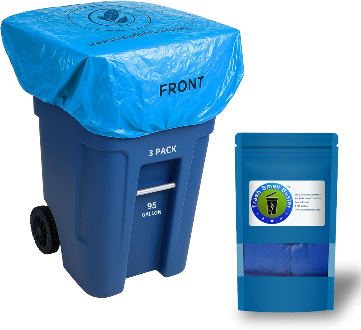 95 Gallon Trash Can Cover Odor Eliminating Bag with Elastic Band Chemical Free Durable Outdoor Garbage Deodorizer 3 Pack