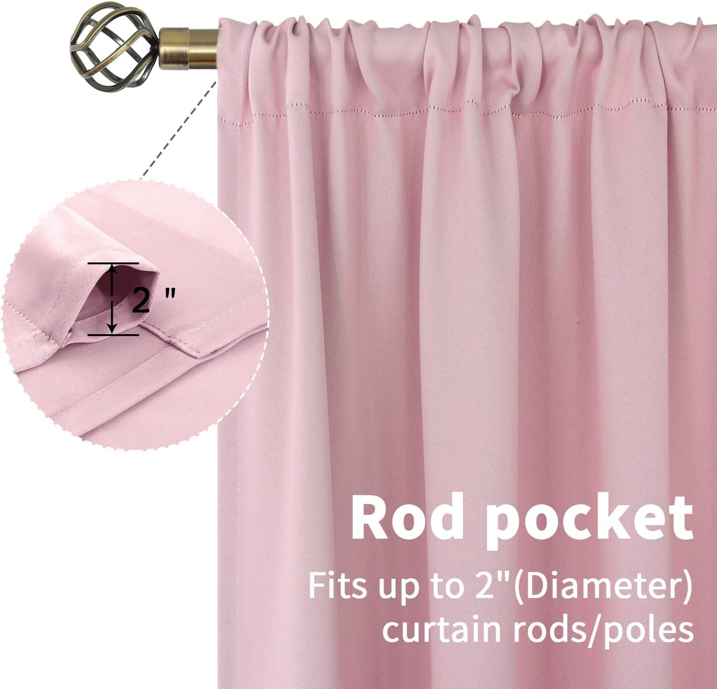 BGment Baby Pink Room Darkening Curtains for Short Window - Rod Pocket Thermal Insulated Blackout Curtains for Girl Bedroom, 42 x 40 Inch, 2 Panels