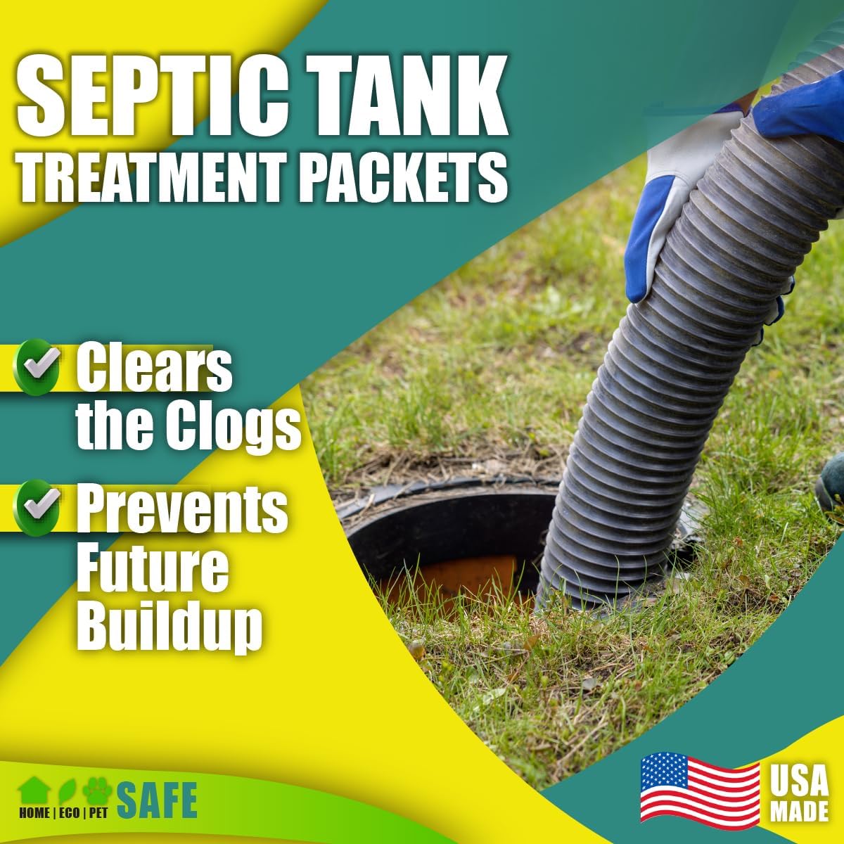 GREEN PIG Septic Tank Treatment - Extra-Large Shareable Quantity, Septic Safe Clog Remover, Prevents Expensive Septic Tank and Drain Field Failures, 60 Pods