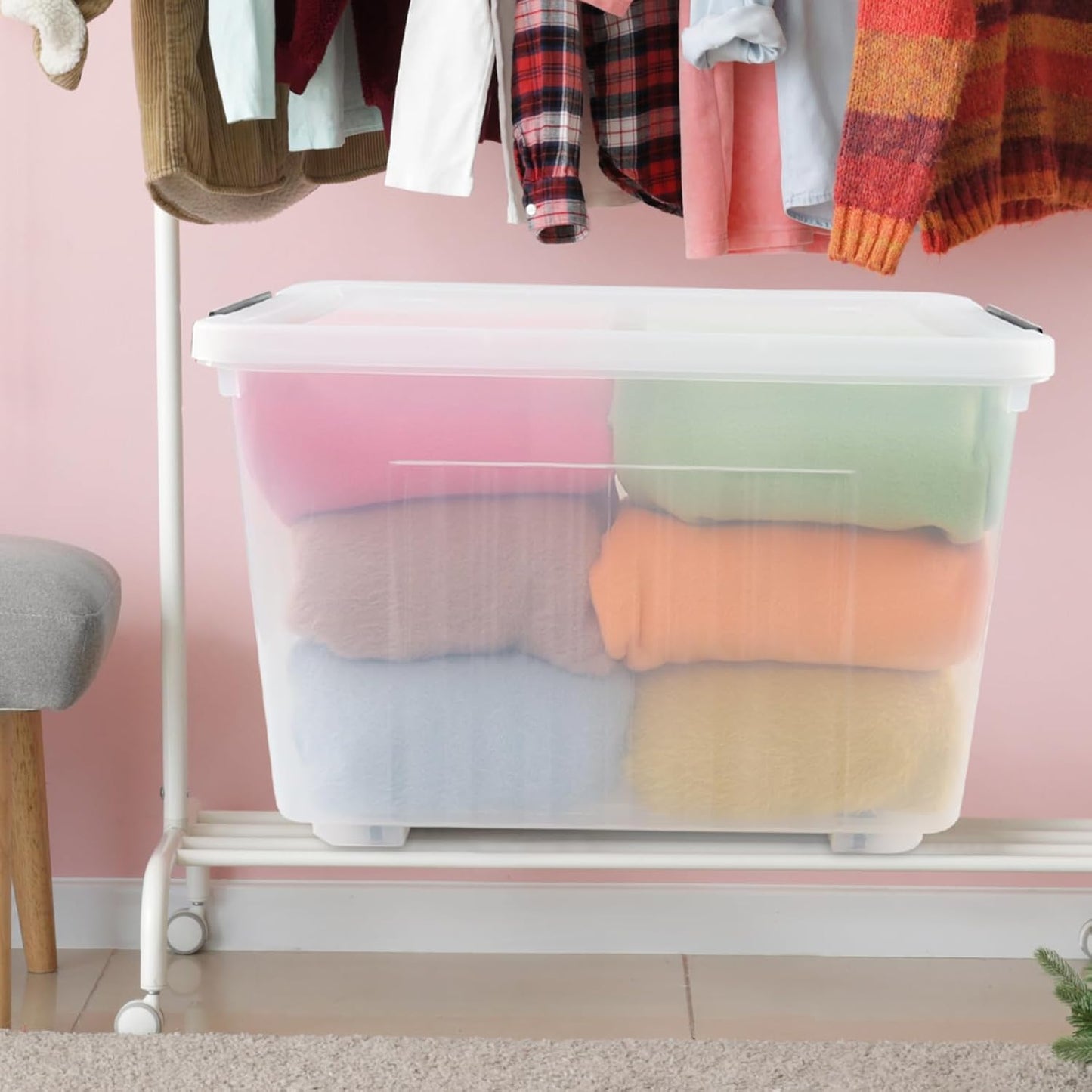 4-Pack 42 L Clear Plastic Storage Container Bin with Lids and Latch Buckle, Clear Storage Latch Box/Bin with Wheels