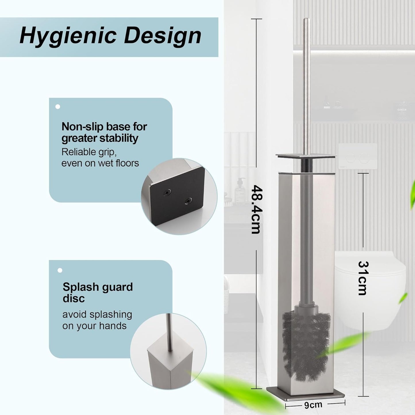 Brushed Nickel Toilet Brush and Holder,Toilet Bowl Brush with Extra Long Handle