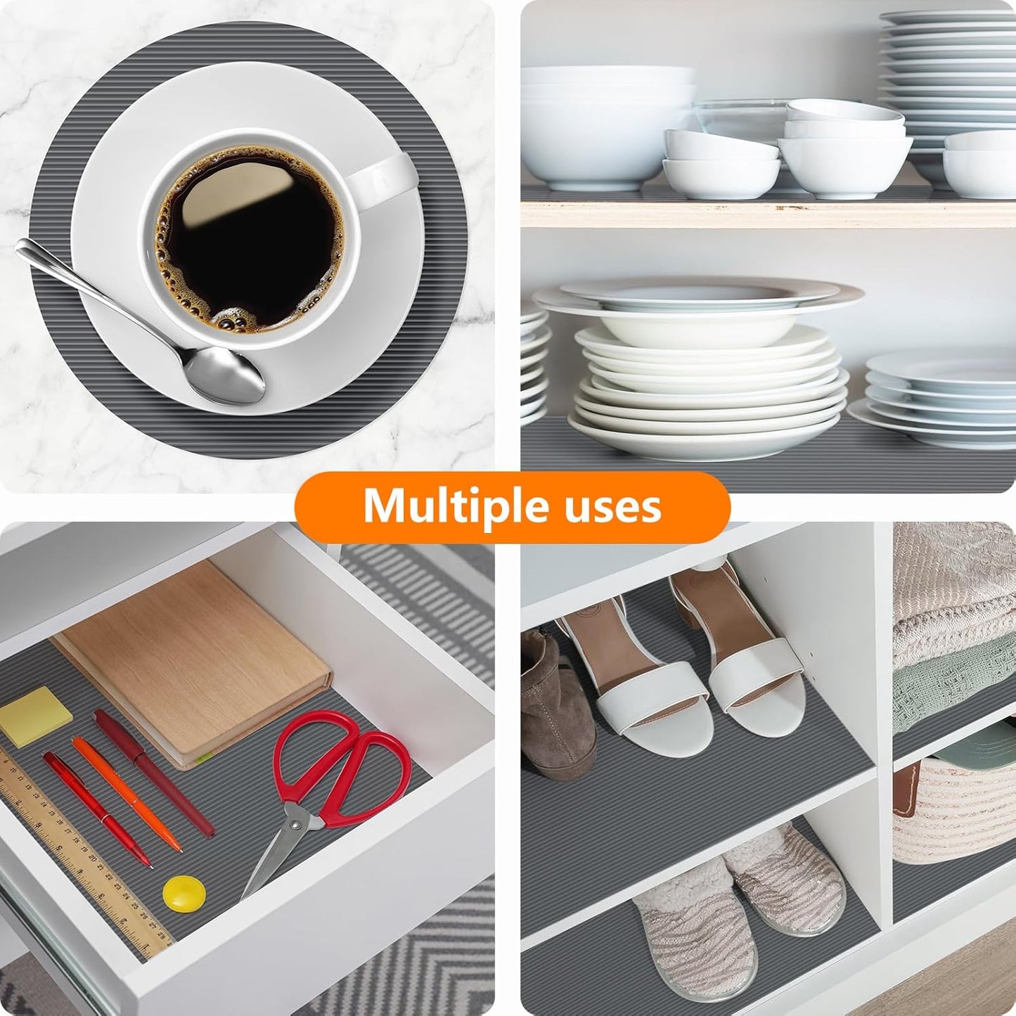 Shelf Liners for Kitchen Cabinets Drawer Liner Non Adhesive Cupboard Mat EVA Material Waterproof Refrigerator Mats Washable Fridge Liner for Cupboard and Desks Liner Gray 11.8 x 393.7 Inches