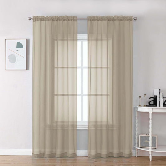 Chyhomenyc Taupe Sheer Curtains 84 Inches Long 2 Panels Set- Light Filtering Curtains for Bedroom, Soft Airy Voile Rod Pocket Living Room Window Drapes, 42Wx84L Inches, 2 PCS