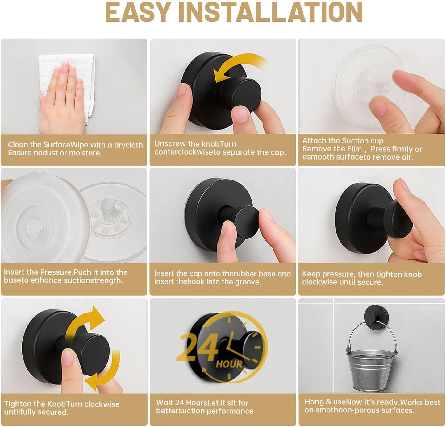 4 Pcs Suction Cup Hooks for Shower，Removable Hooks，Towel Hook，Suction Hook for Bathroom, Bedroom, Glass Window (Dark Grey)