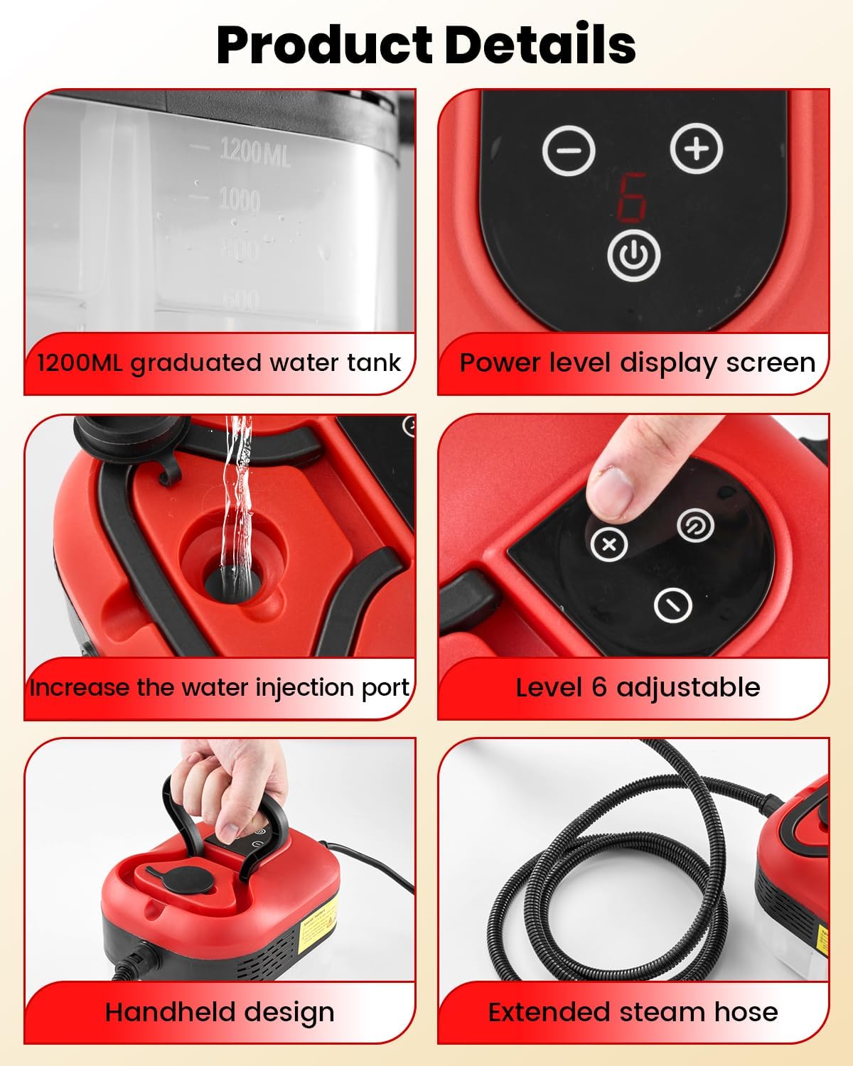 Saker Steam Cleaner for Home,6-Level Adjustable Steamer for Cleaning,Portable Handheld Steam Cleaner,Portable Steamer for Cleaning,Suitable for Kitchen Cleaning,Bathroom,Living Room